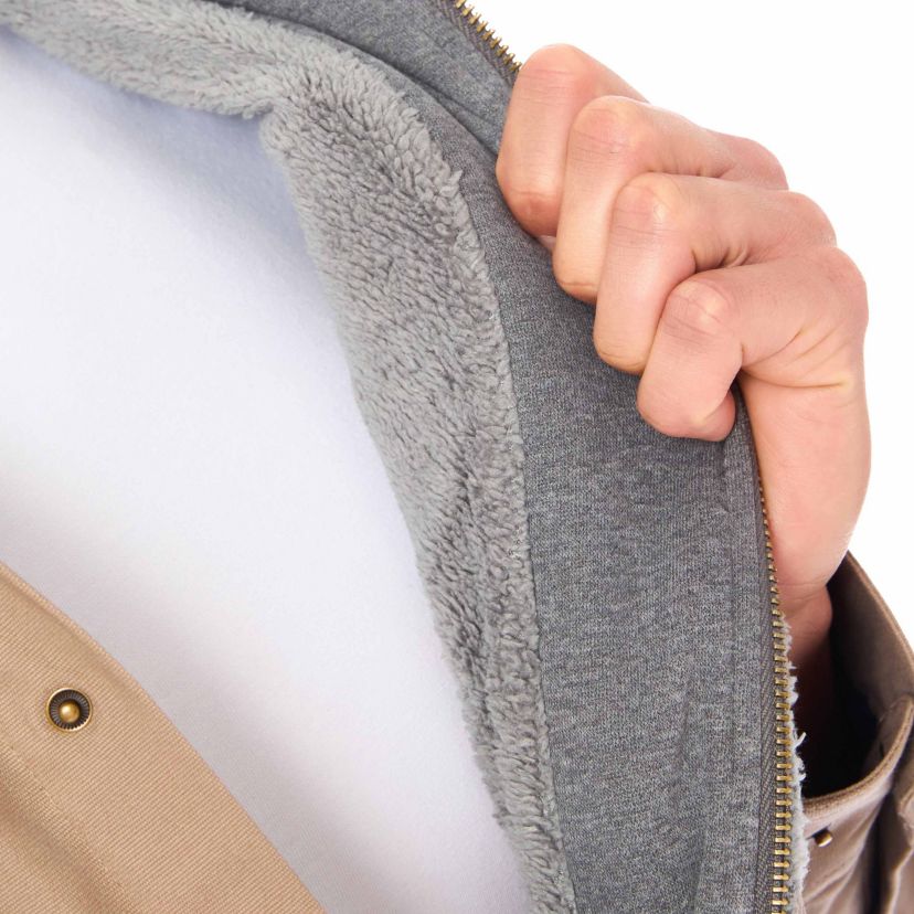 Sherpa-Lined Hooded Stretch-Canvas Snap Shirt-Jacket