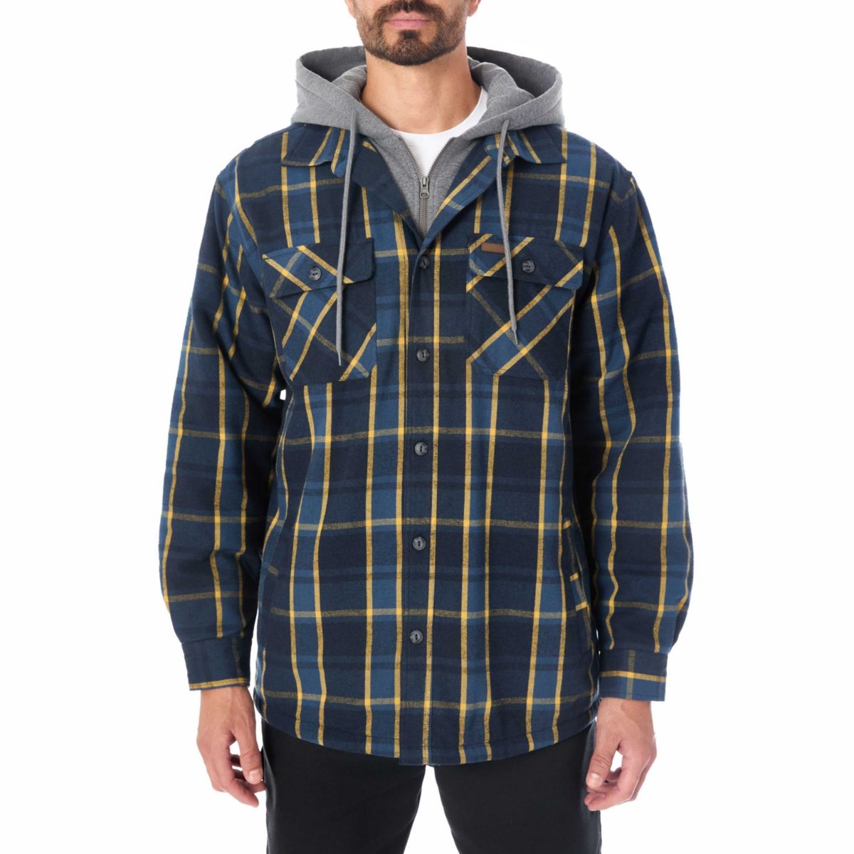 Sherpa-Lined Hooded Flannel Shirt-Jacket with Inset