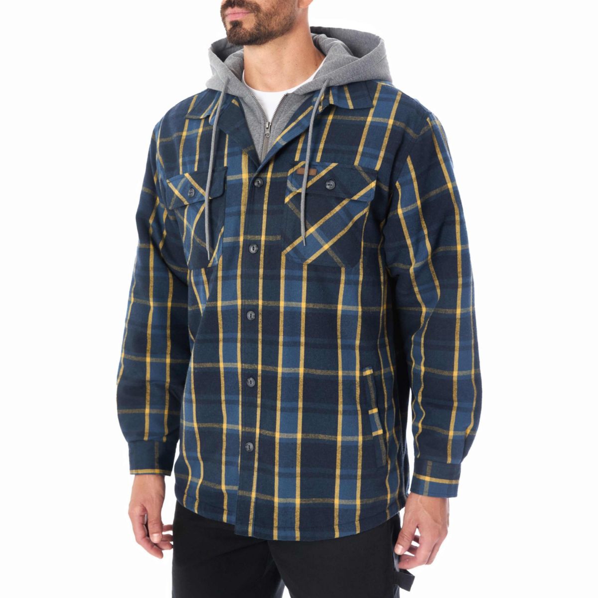 Sherpa-Lined Hooded Flannel Shirt-Jacket with Inset
