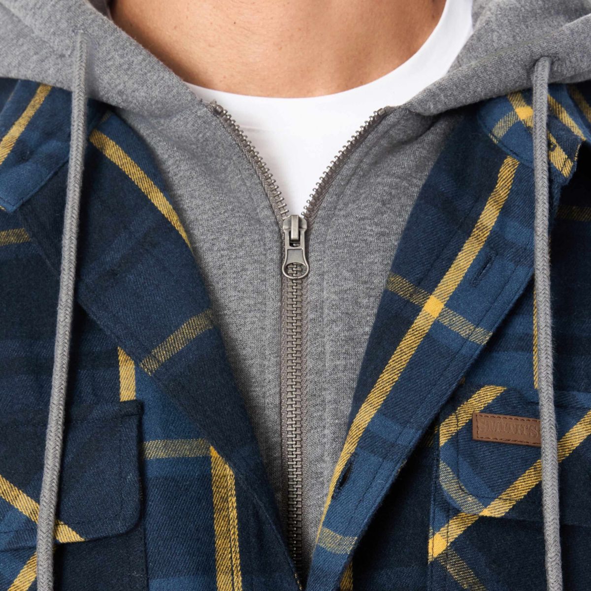 Sherpa-Lined Hooded Flannel Shirt-Jacket with Inset