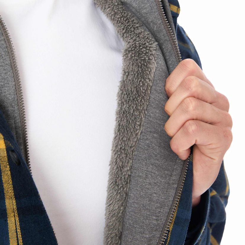 Sherpa-Lined Hooded Flannel Shirt-Jacket with Inset