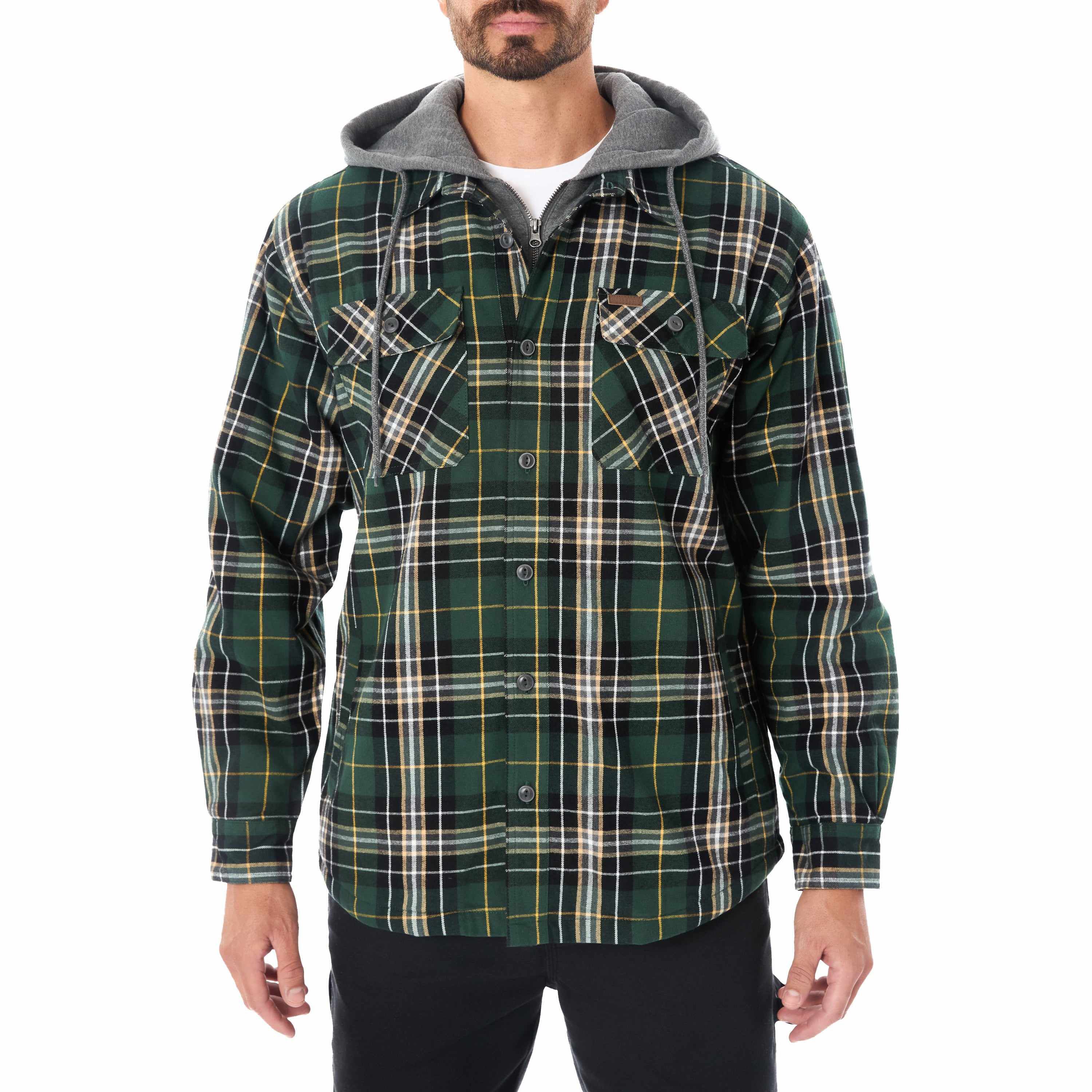 Big & Tall Big Mens Sherpa-Lined Hooded Flannel Shirt-Jacket with Inset