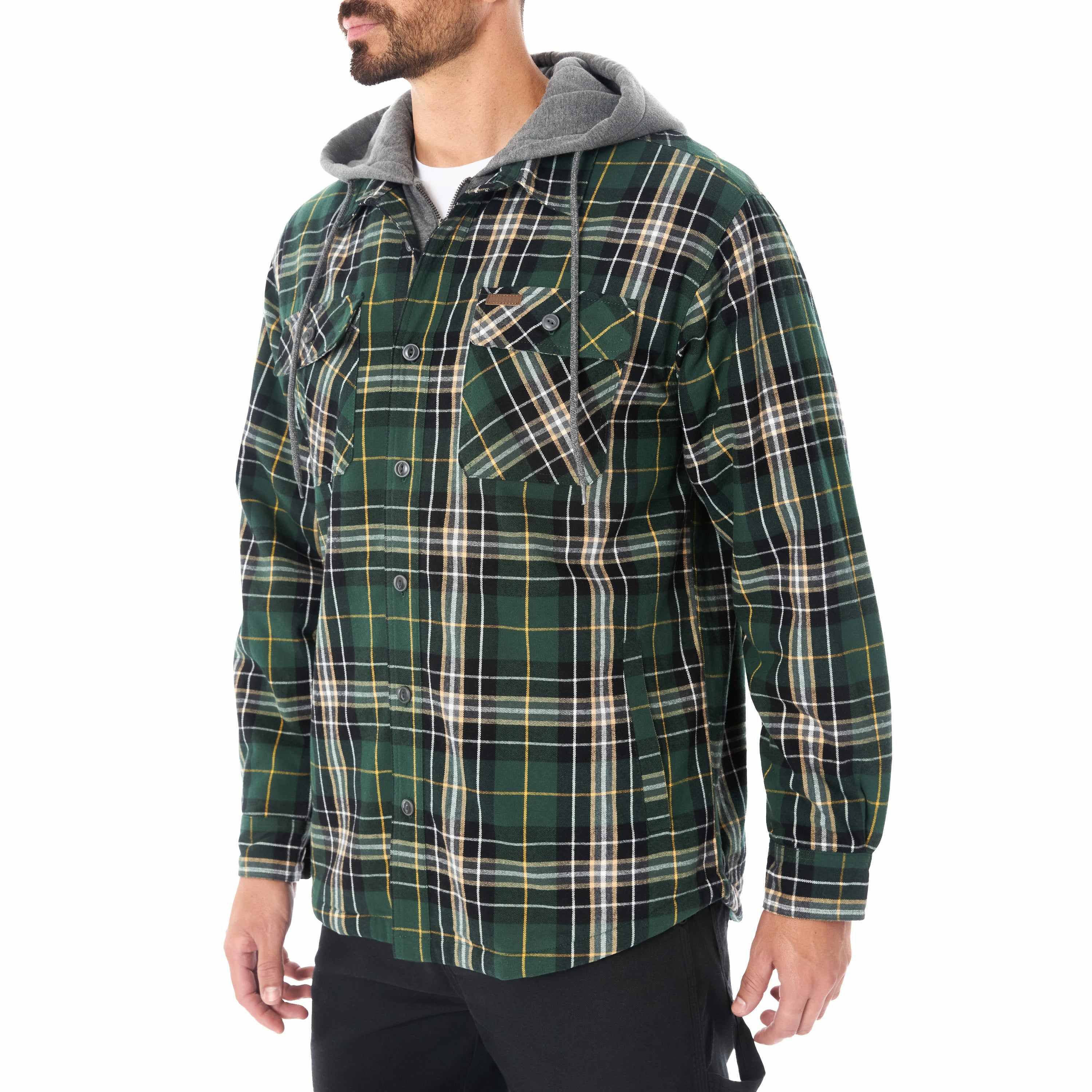 Big & Tall Big Mens Sherpa-Lined Hooded Flannel Shirt-Jacket with Inset