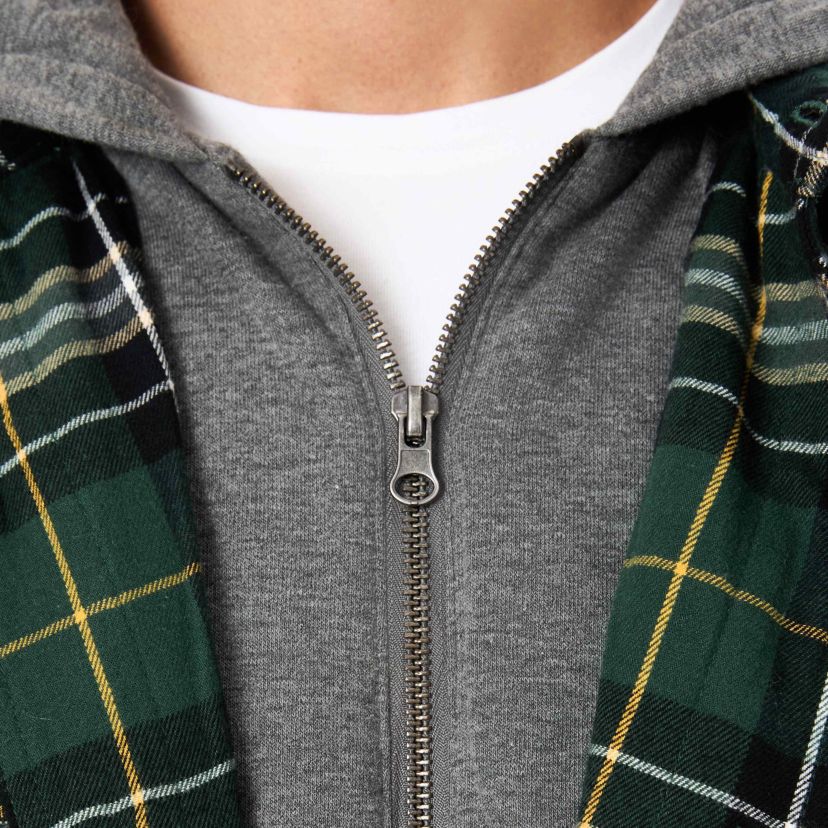 Big & Tall Big Mens Sherpa-Lined Hooded Flannel Shirt-Jacket with Inset