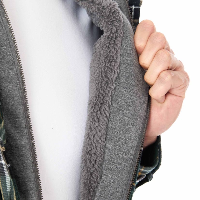 Big & Tall Big Mens Sherpa-Lined Hooded Flannel Shirt-Jacket with Inset