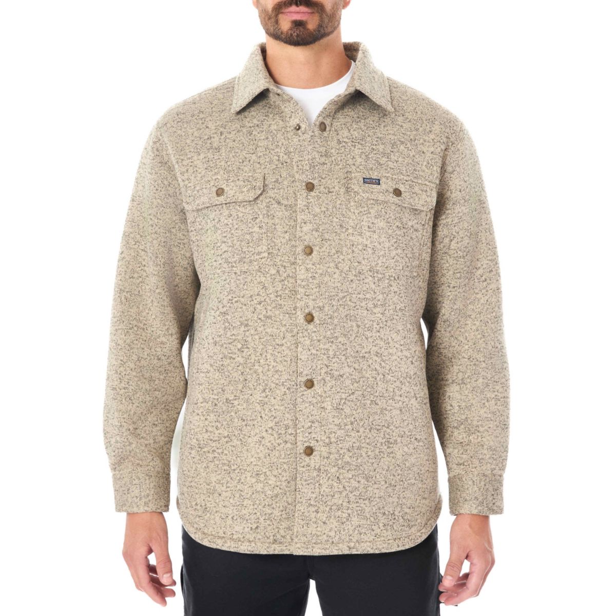 Sherpa-Lined Sweater Fleece Snap Closure Shirt-Jacket