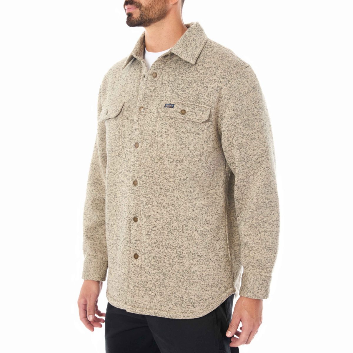 Sherpa-Lined Sweater Fleece Snap Closure Shirt-Jacket