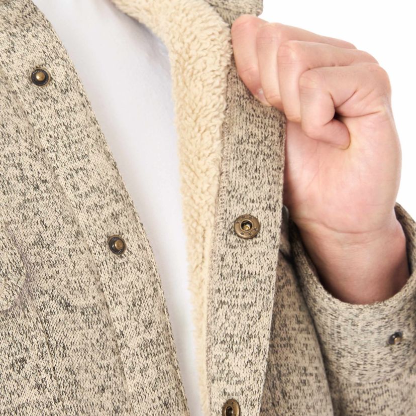 Sherpa-Lined Sweater Fleece Snap Closure Shirt-Jacket