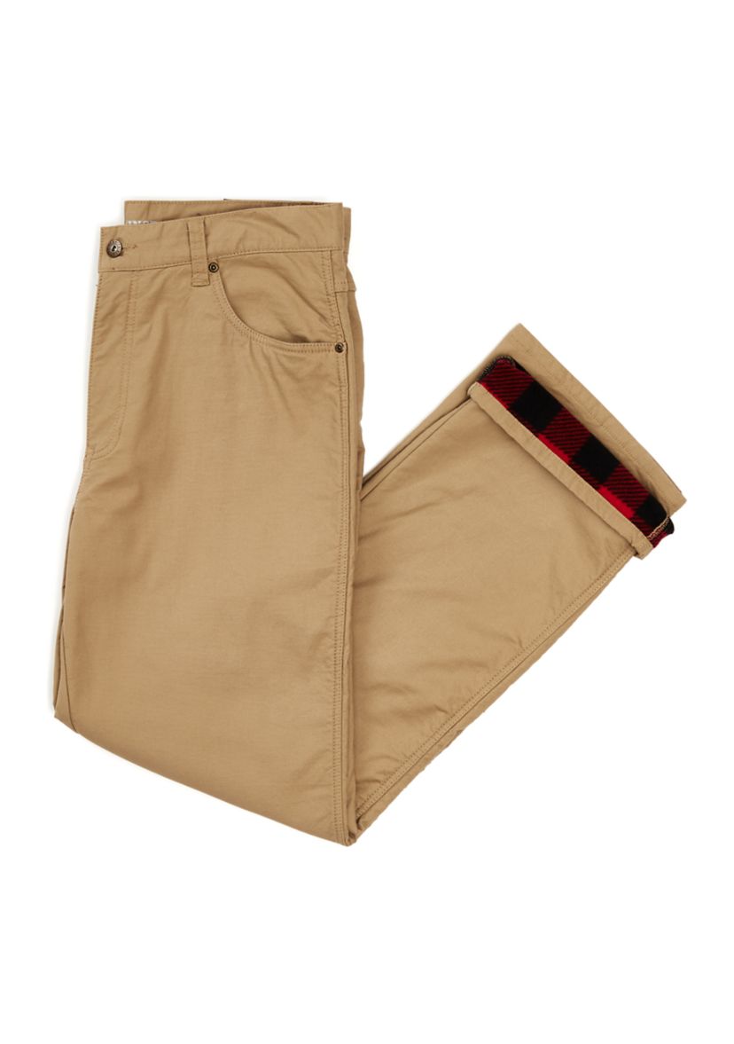 Print Fleece Lined 5 Pocket Canvas Pants