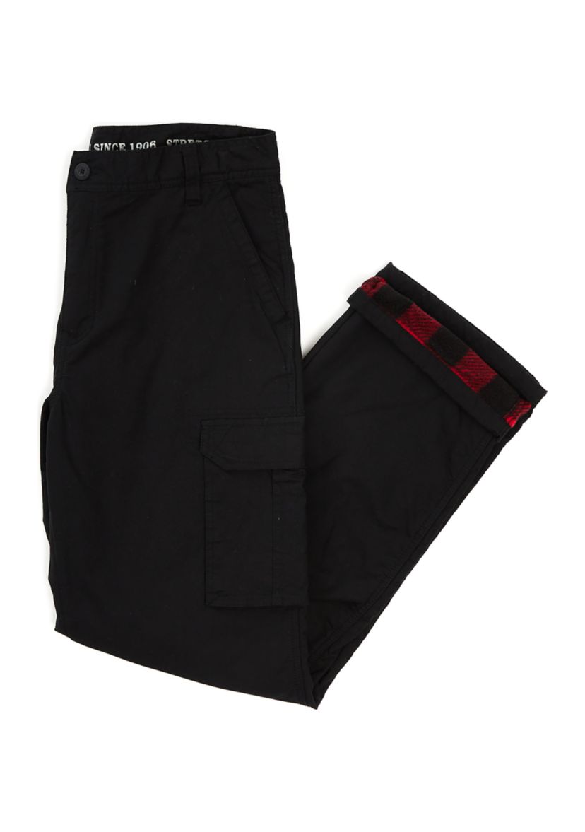 Print Fleece Lined Cargo Canvas Pants