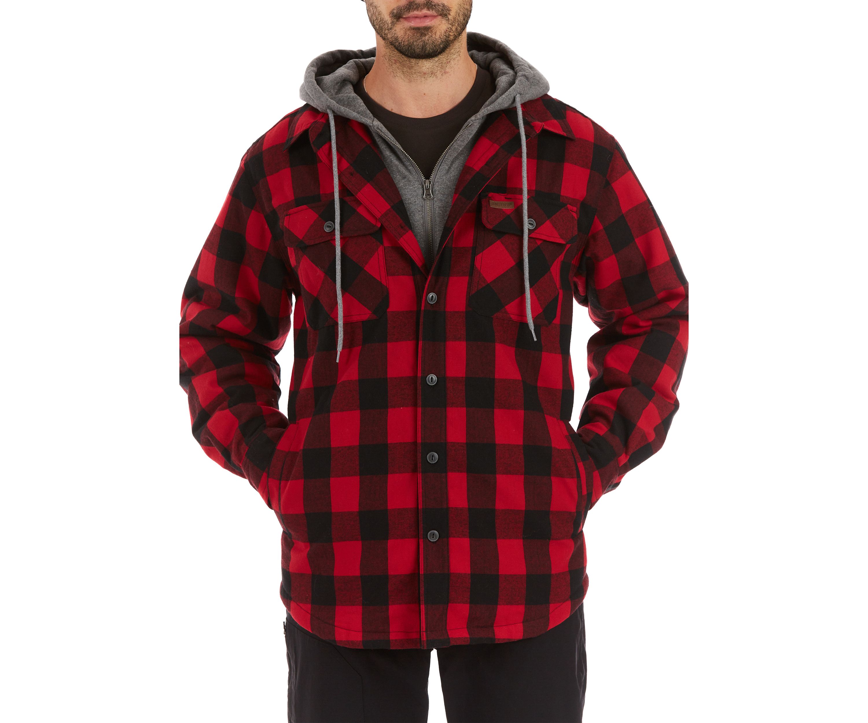 Sherpa-Lined Hooded Flannel Shirt Jacket