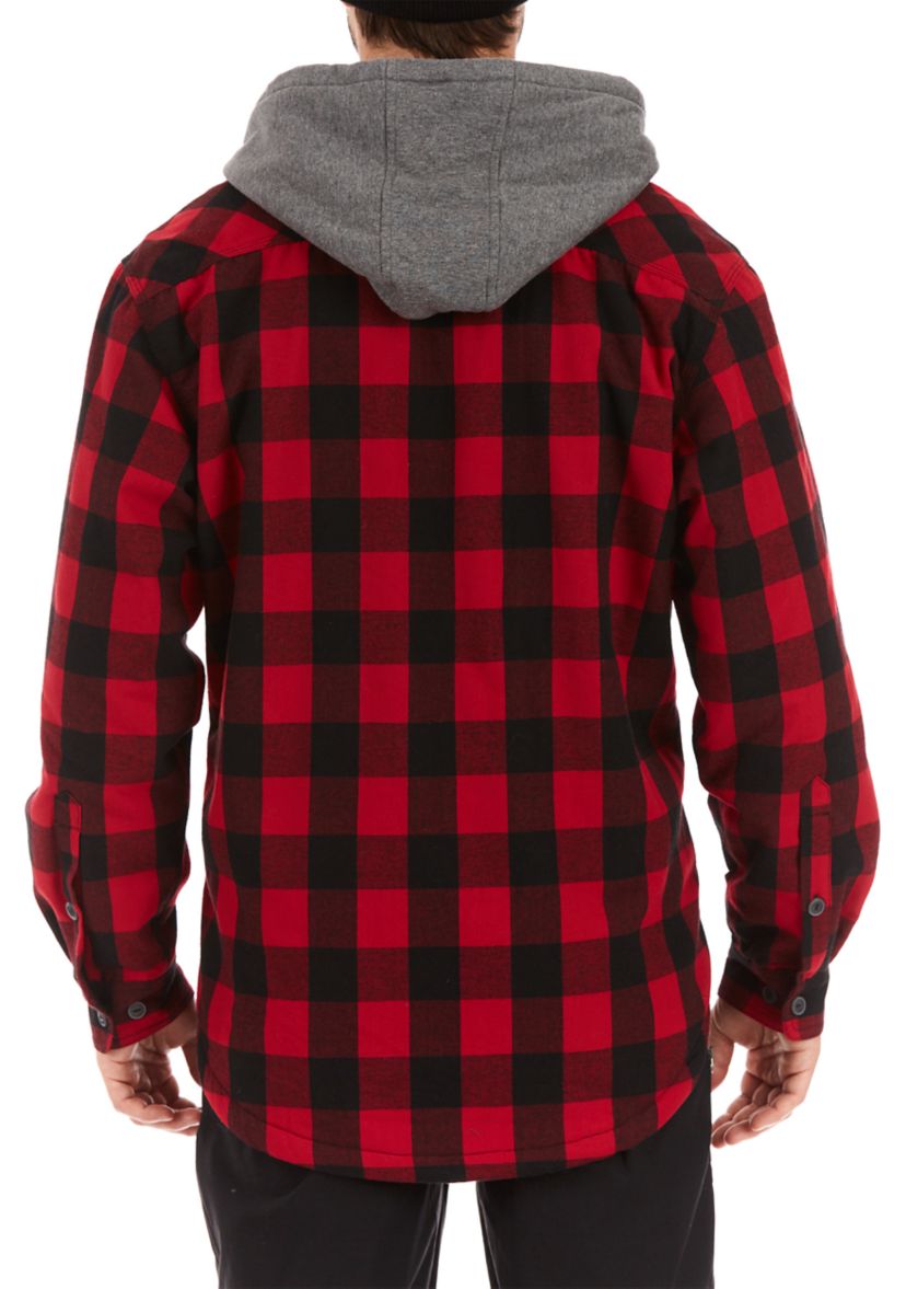 Sherpa-Lined Hooded Flannel Shirt Jacket