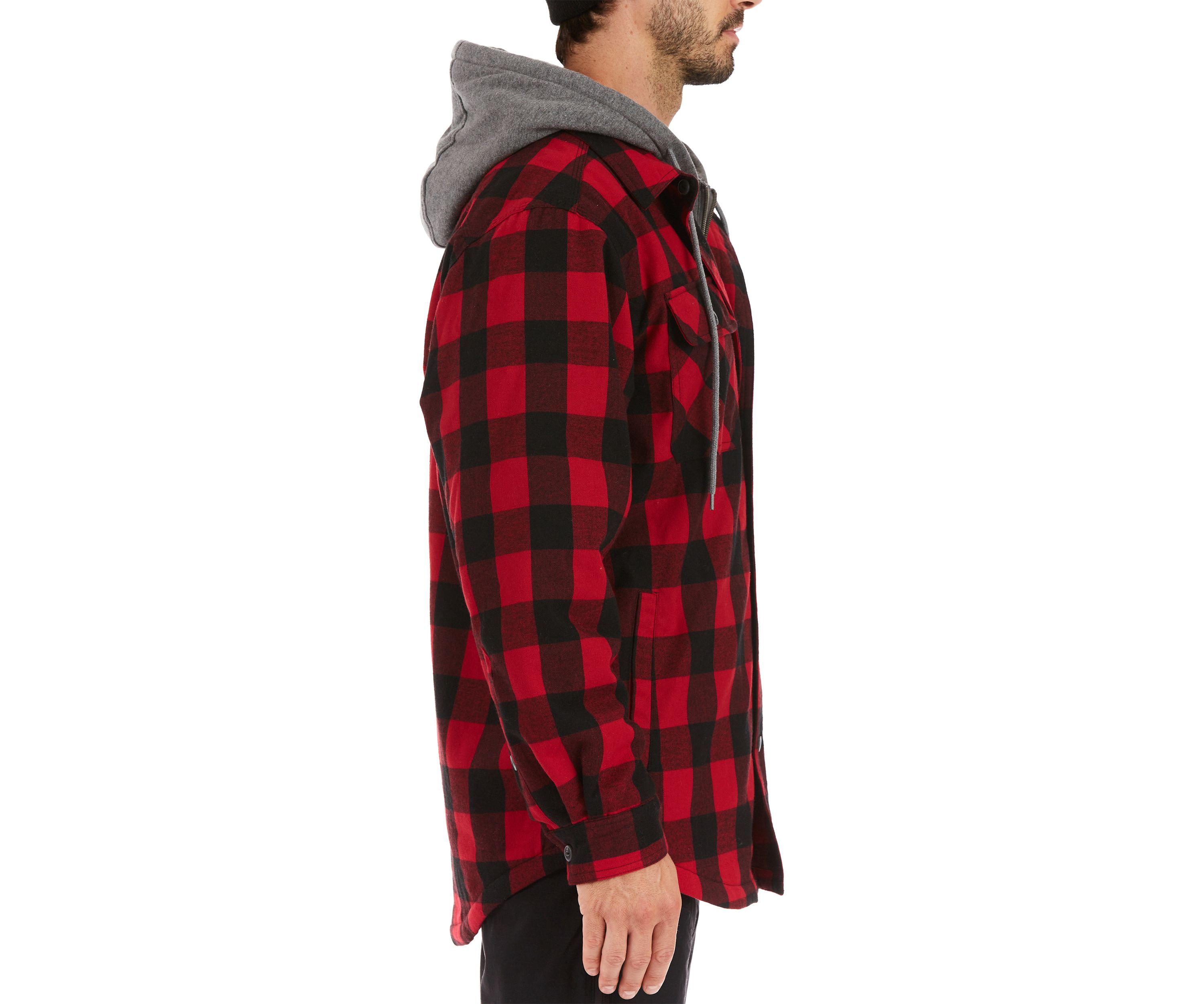 Sherpa-Lined Hooded Flannel Shirt Jacket