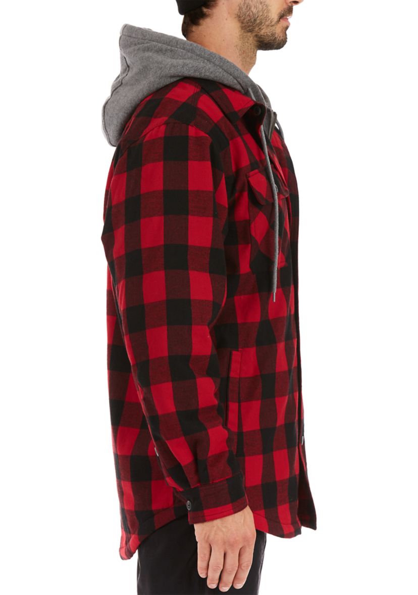 Sherpa-Lined Hooded Flannel Shirt Jacket