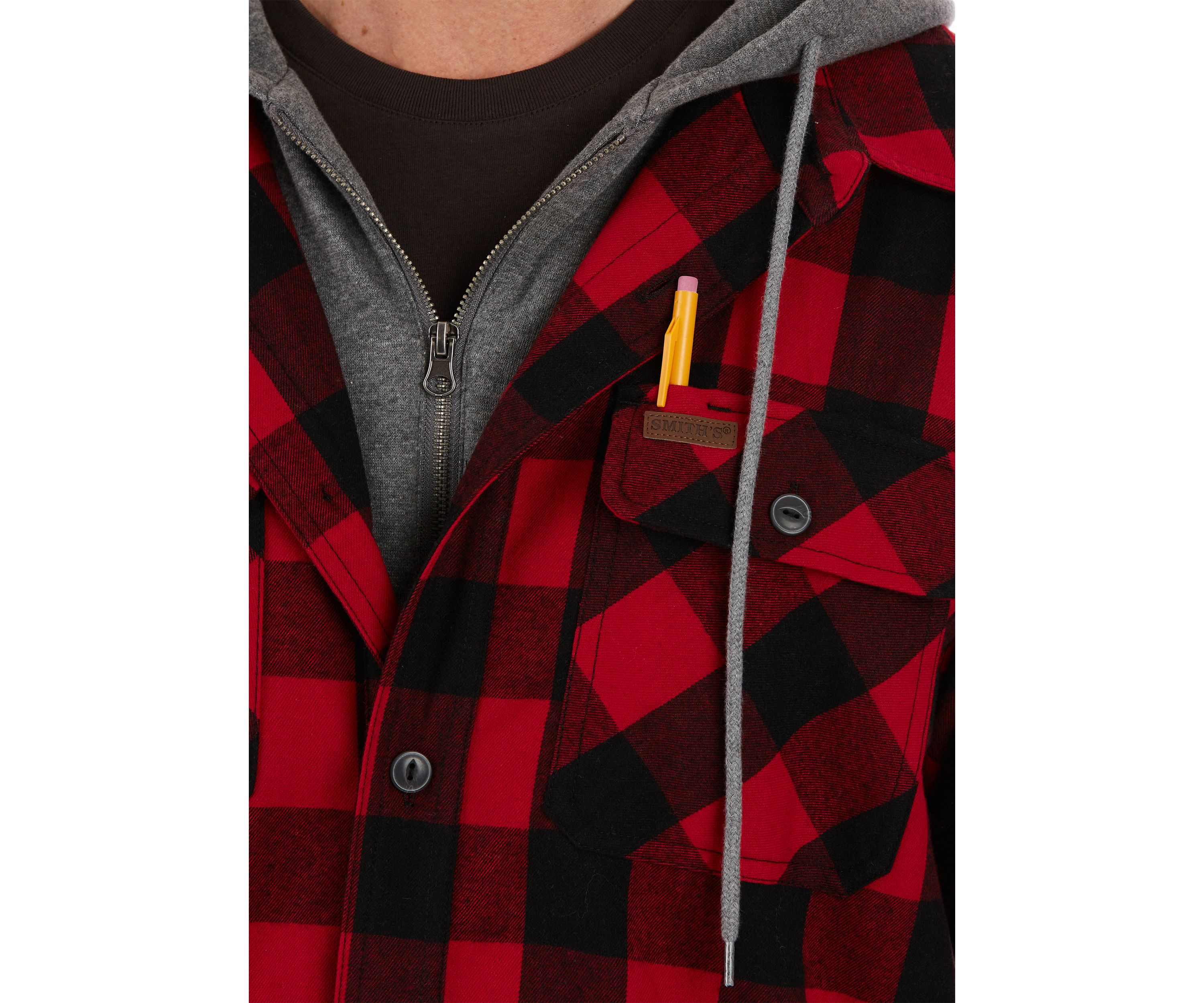 Sherpa-Lined Hooded Flannel Shirt Jacket