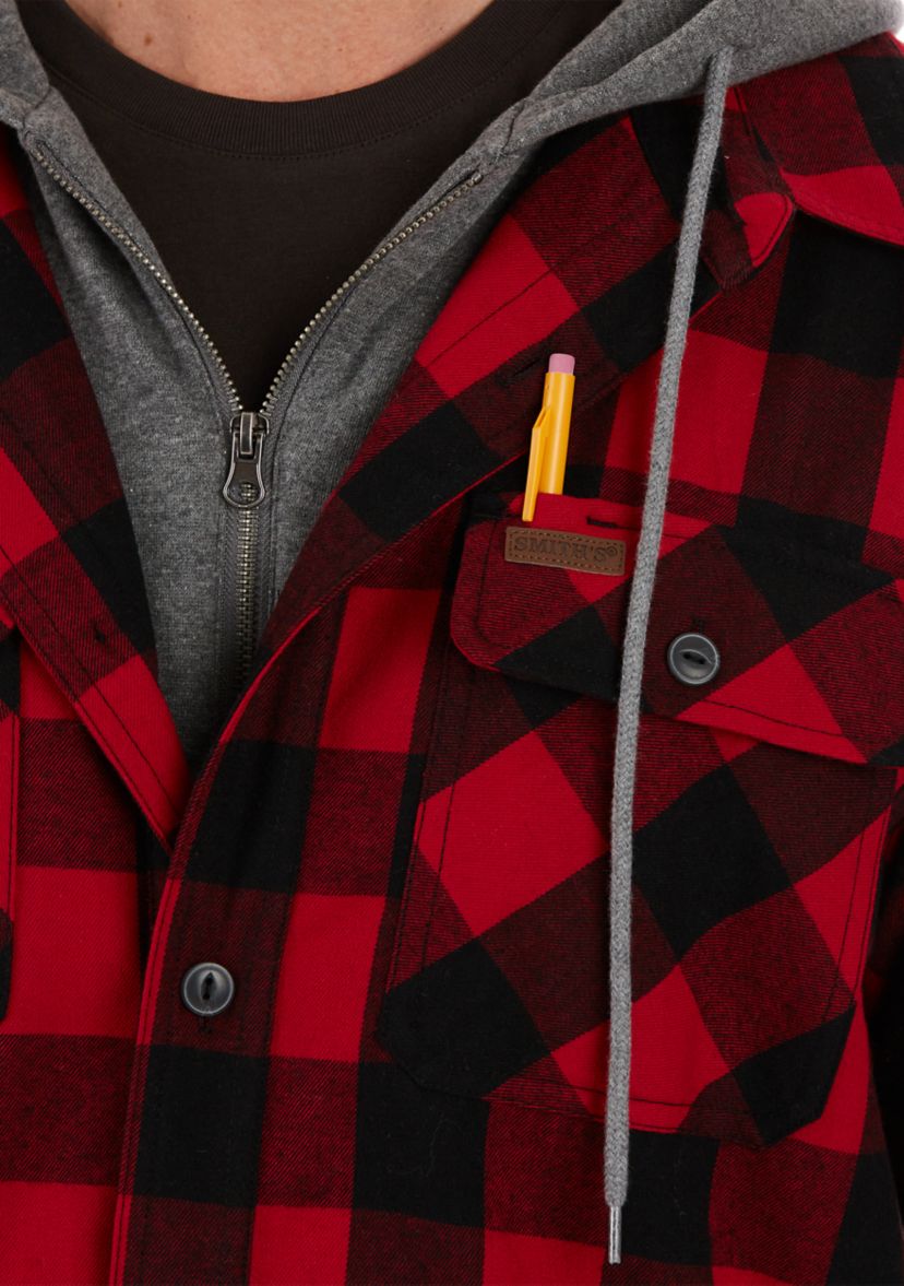 Sherpa-Lined Hooded Flannel Shirt Jacket