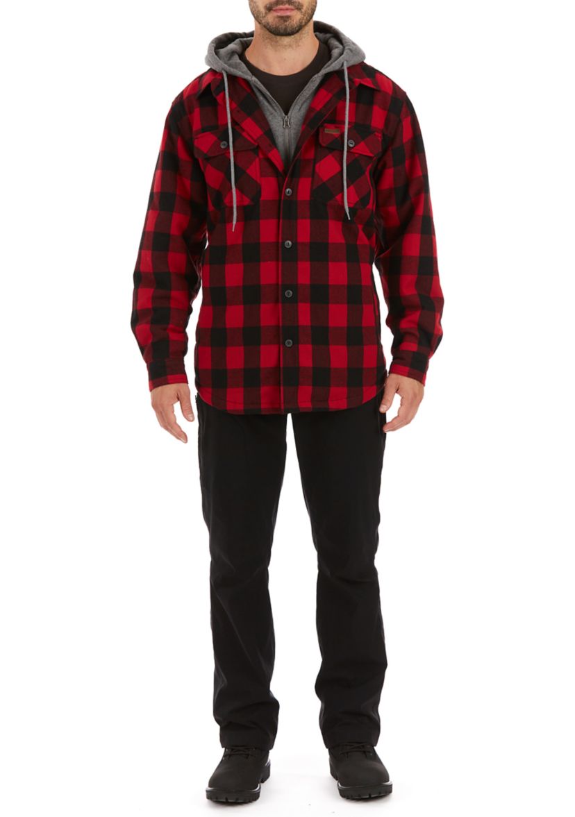 Sherpa-Lined Hooded Flannel Shirt Jacket