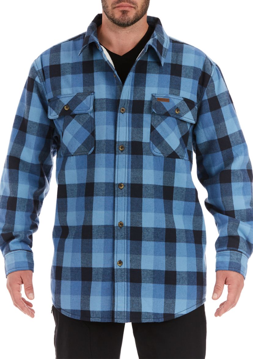 Sherpa-Lined Cotton Flannel Shirt Jacket
