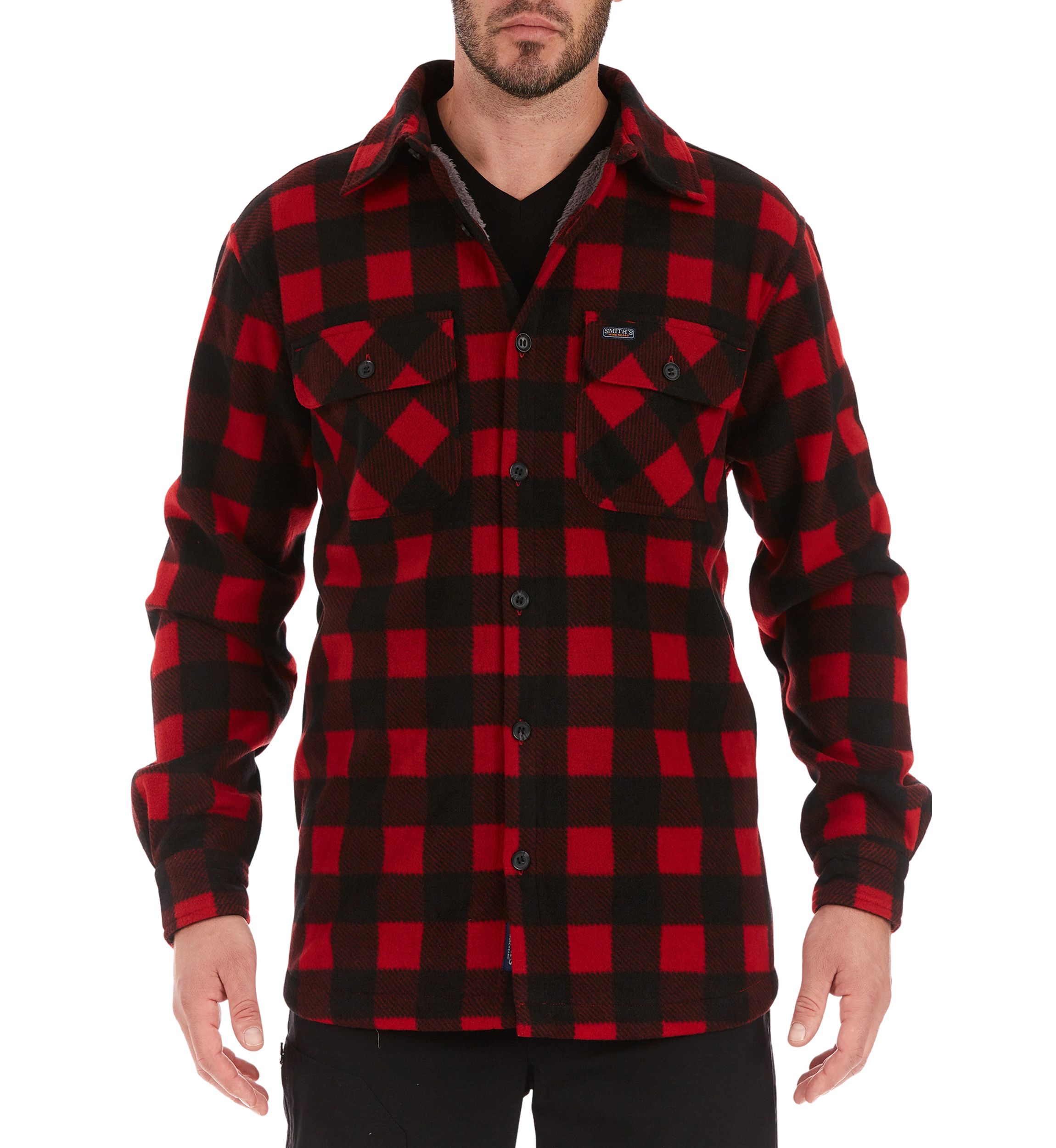 Sherpa-Lined Plaid Fleece Shirt Jacket