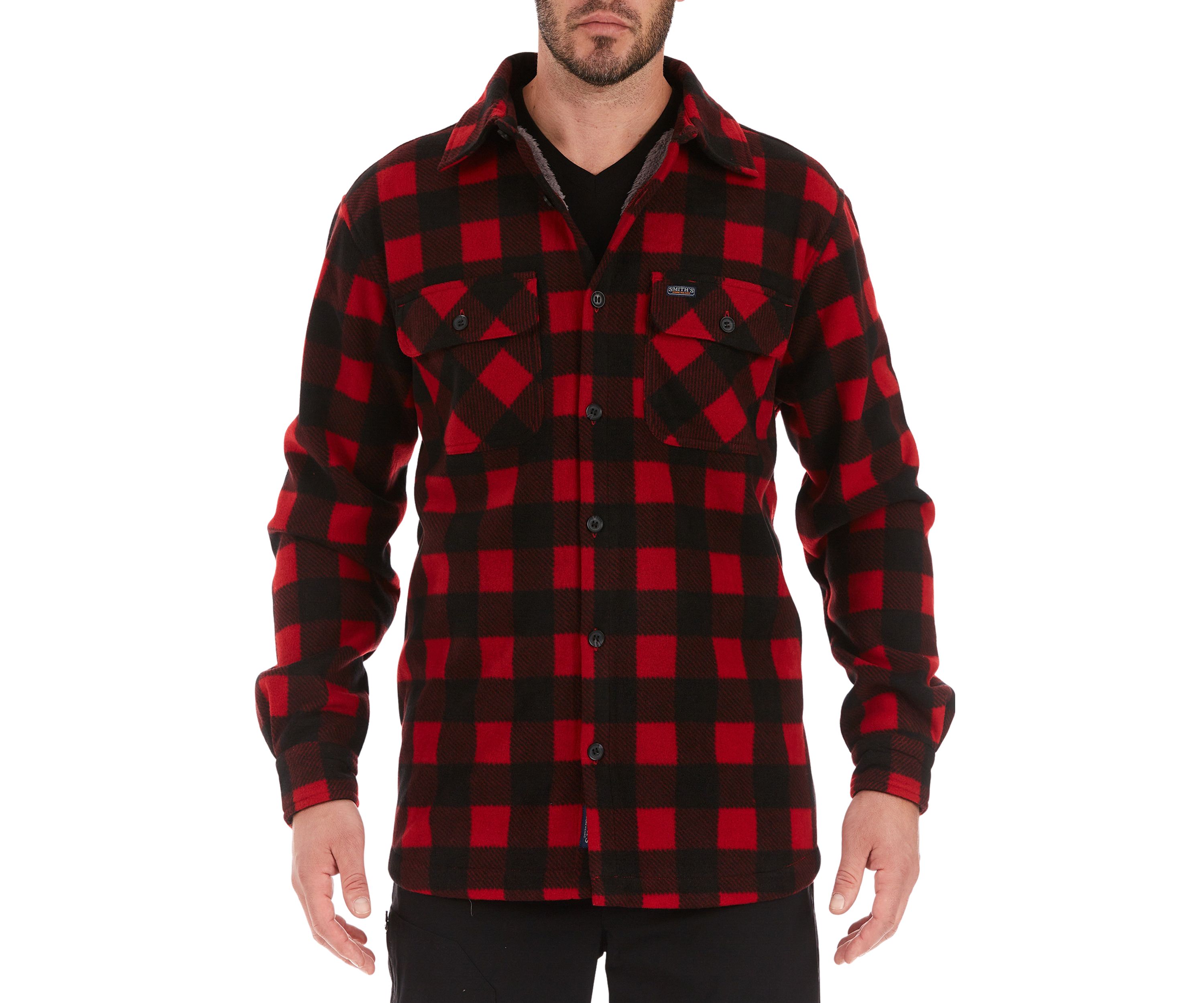 Sherpa-Lined Plaid Fleece Shirt Jacket