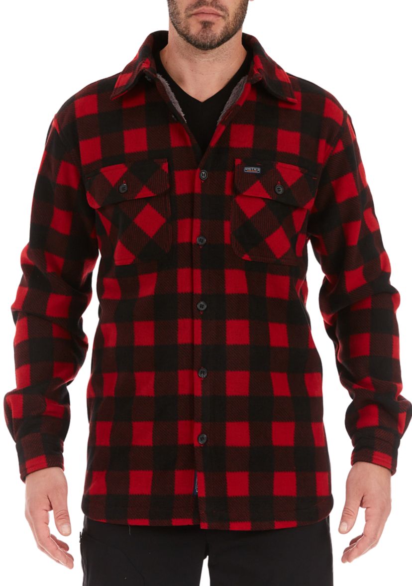 Sherpa-Lined Plaid Fleece Shirt Jacket