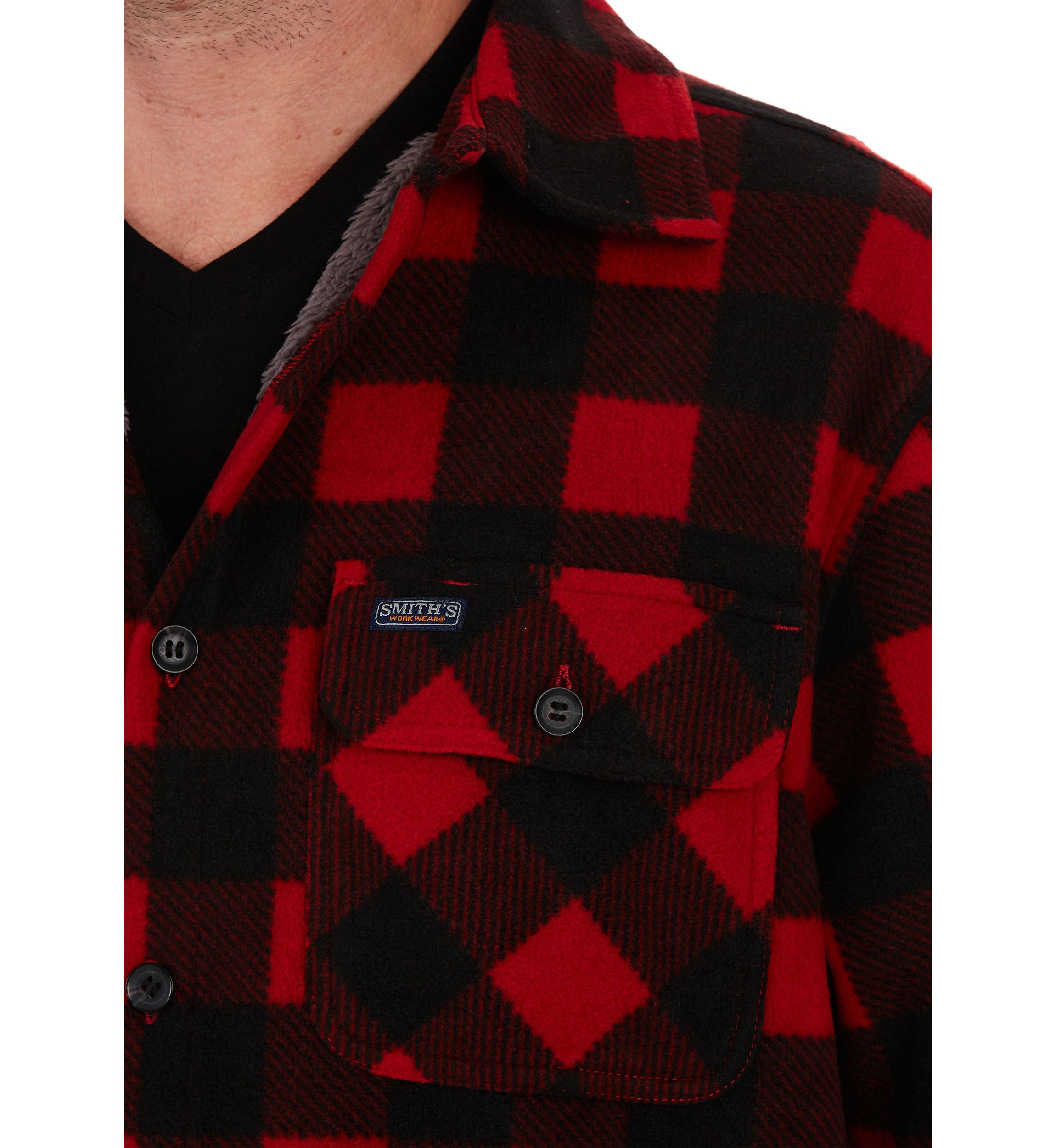 Sherpa-Lined Plaid Fleece Shirt Jacket