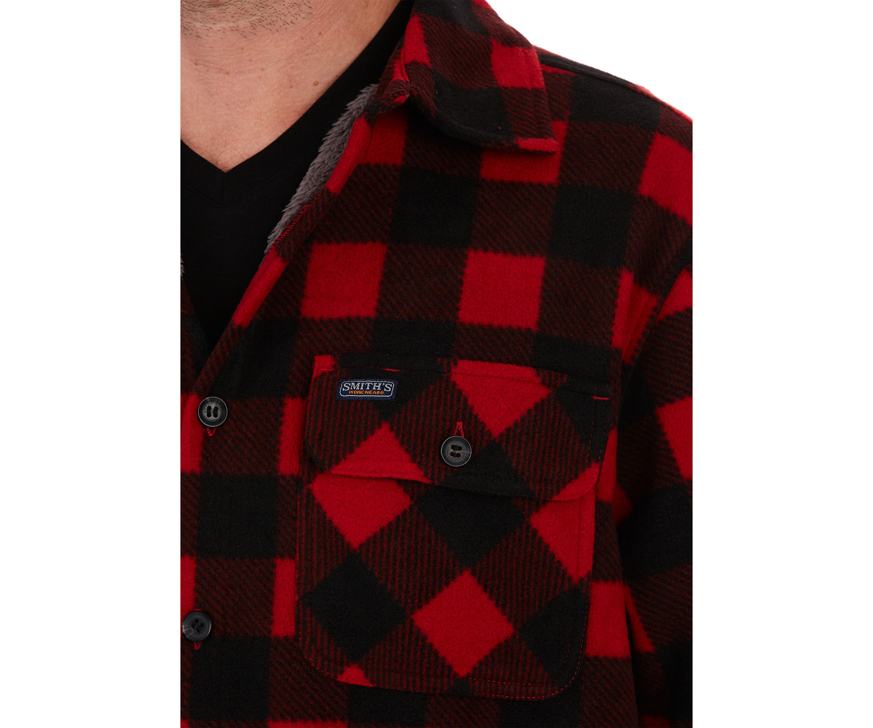 Sherpa-Lined Plaid Fleece Shirt Jacket