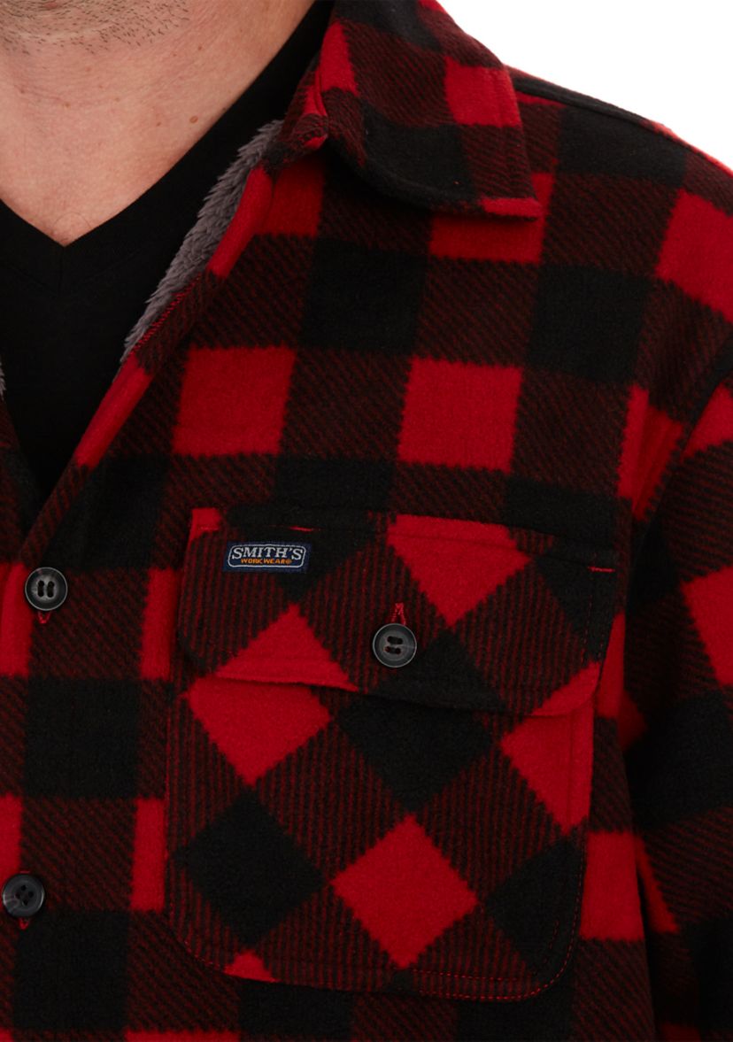Sherpa-Lined Plaid Fleece Shirt Jacket