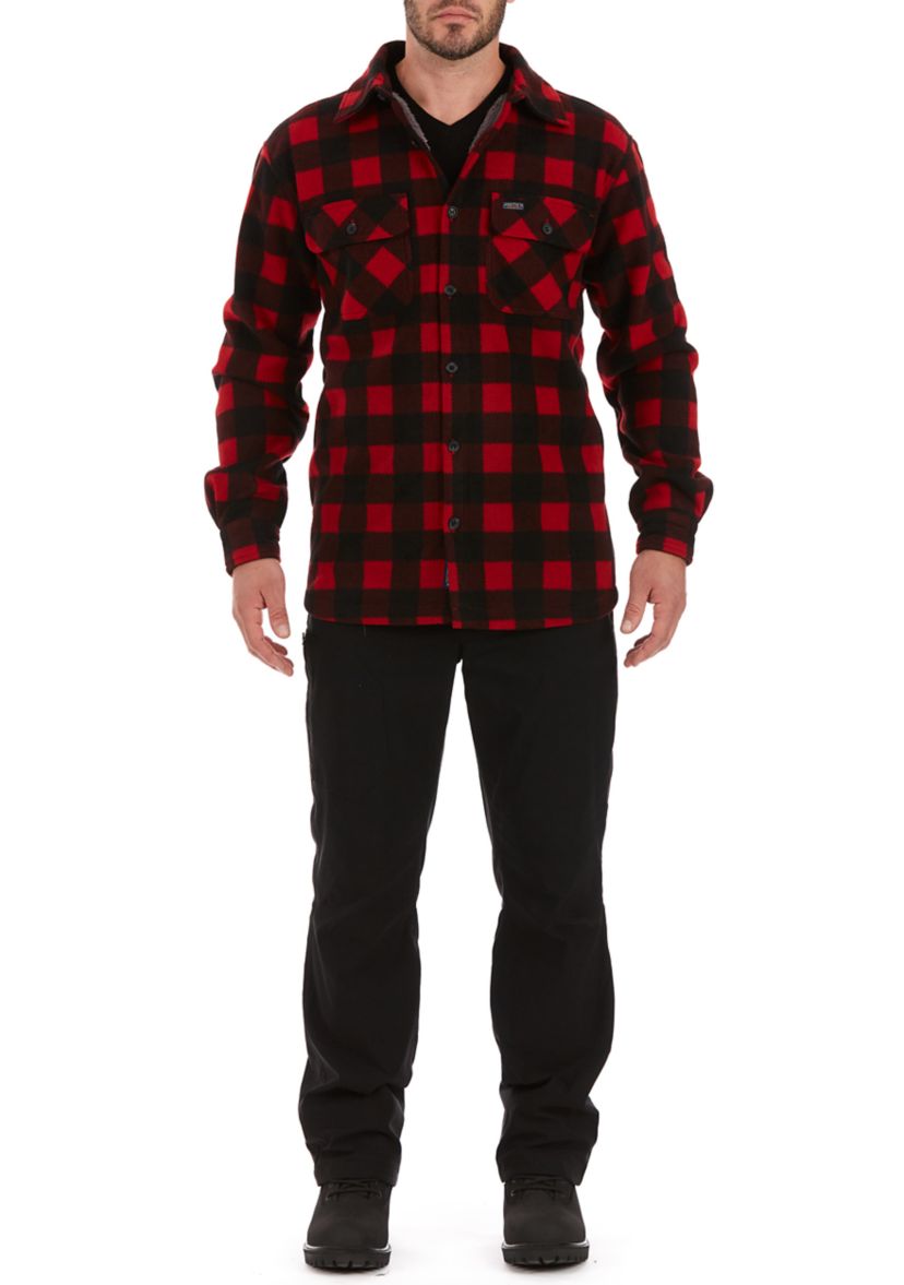 Sherpa-Lined Plaid Fleece Shirt Jacket