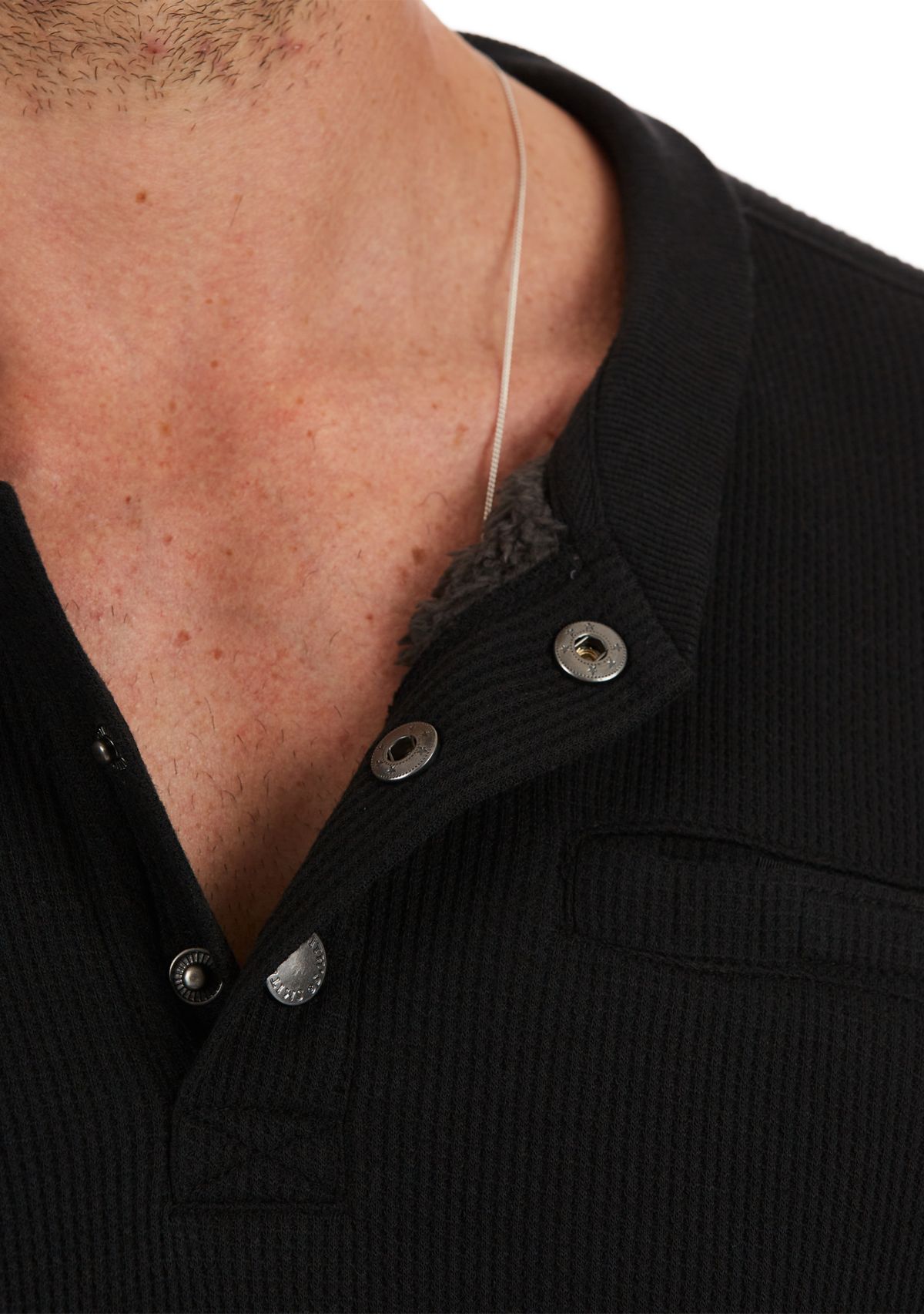 Sherpa-Bonded Thermal Knit Henley Pullover