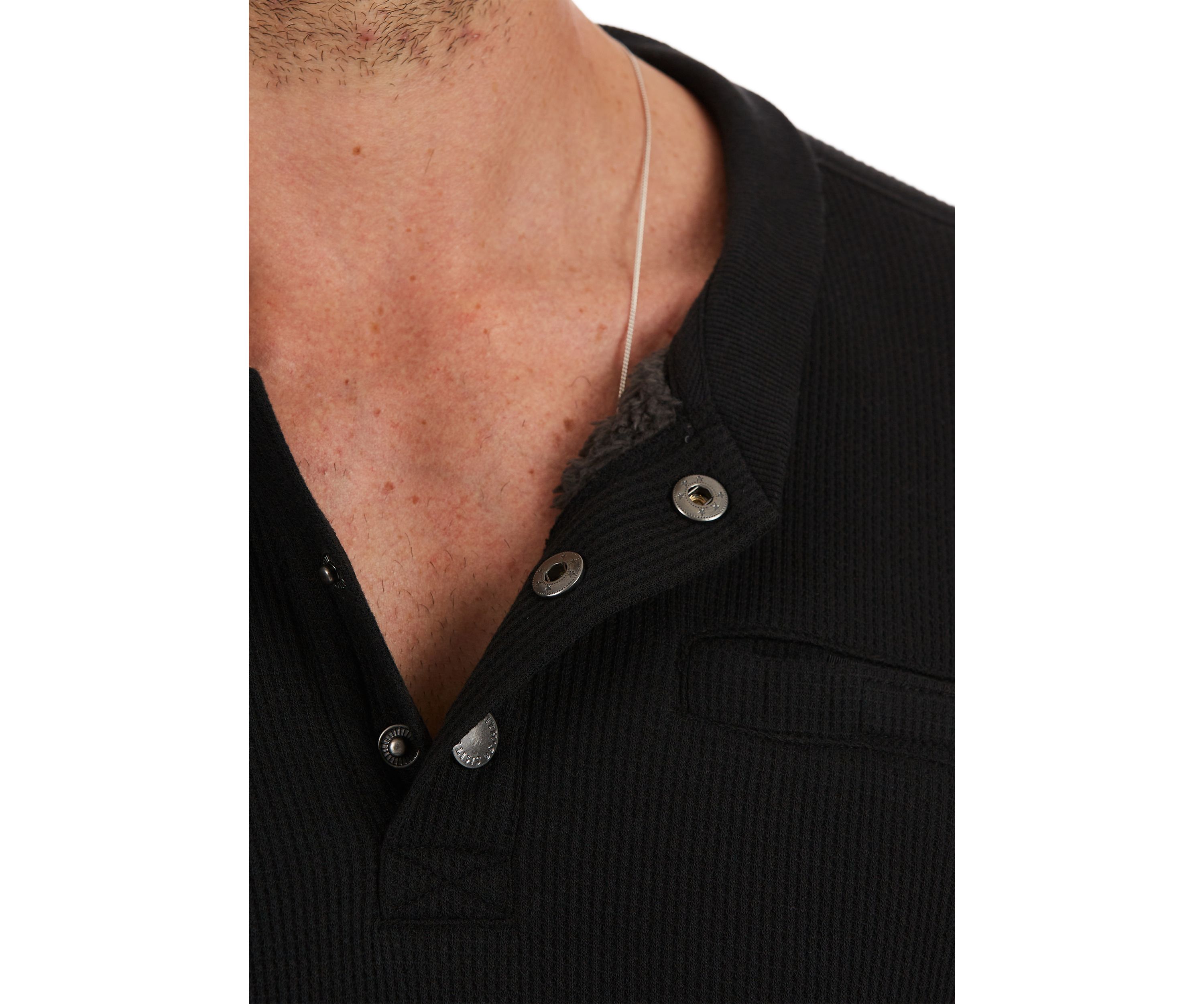 Sherpa-Bonded Thermal Knit Henley Pullover