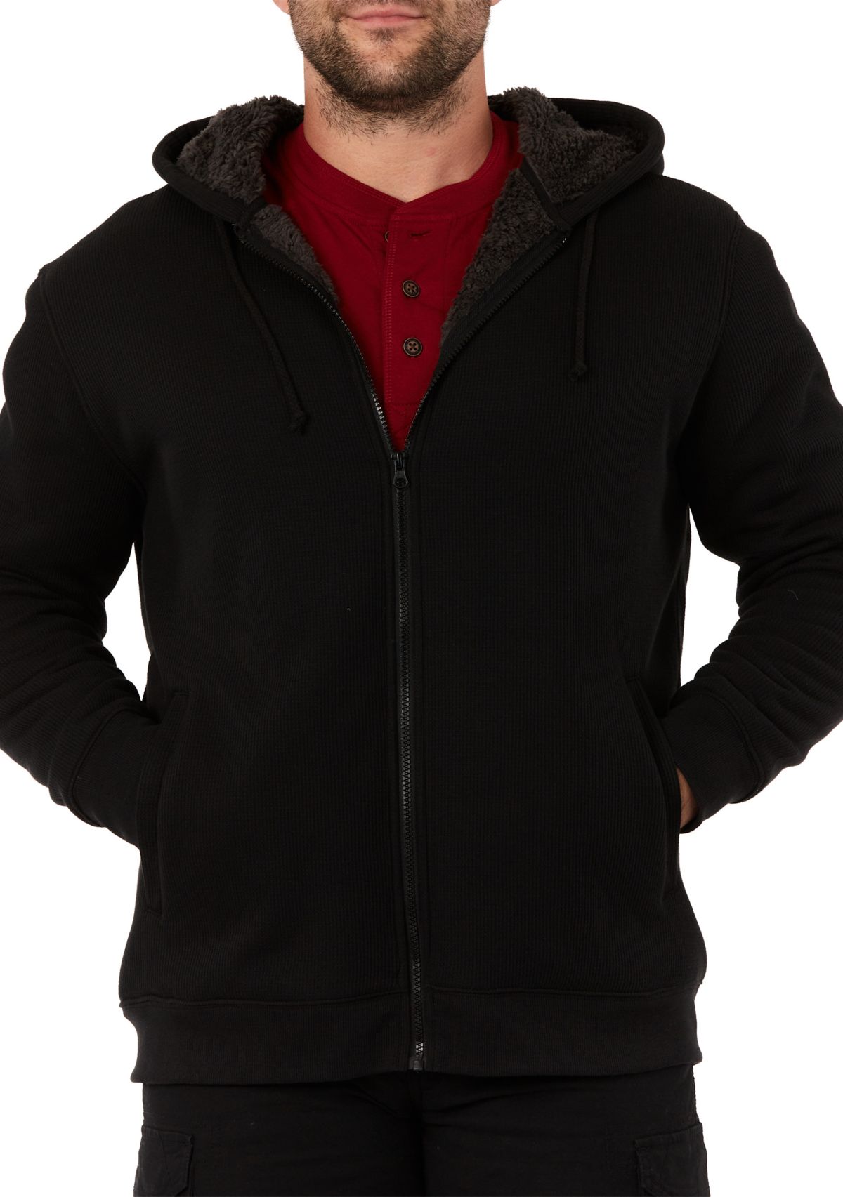 Sherpa-Bonded Thermal Knit Hooded Jacket