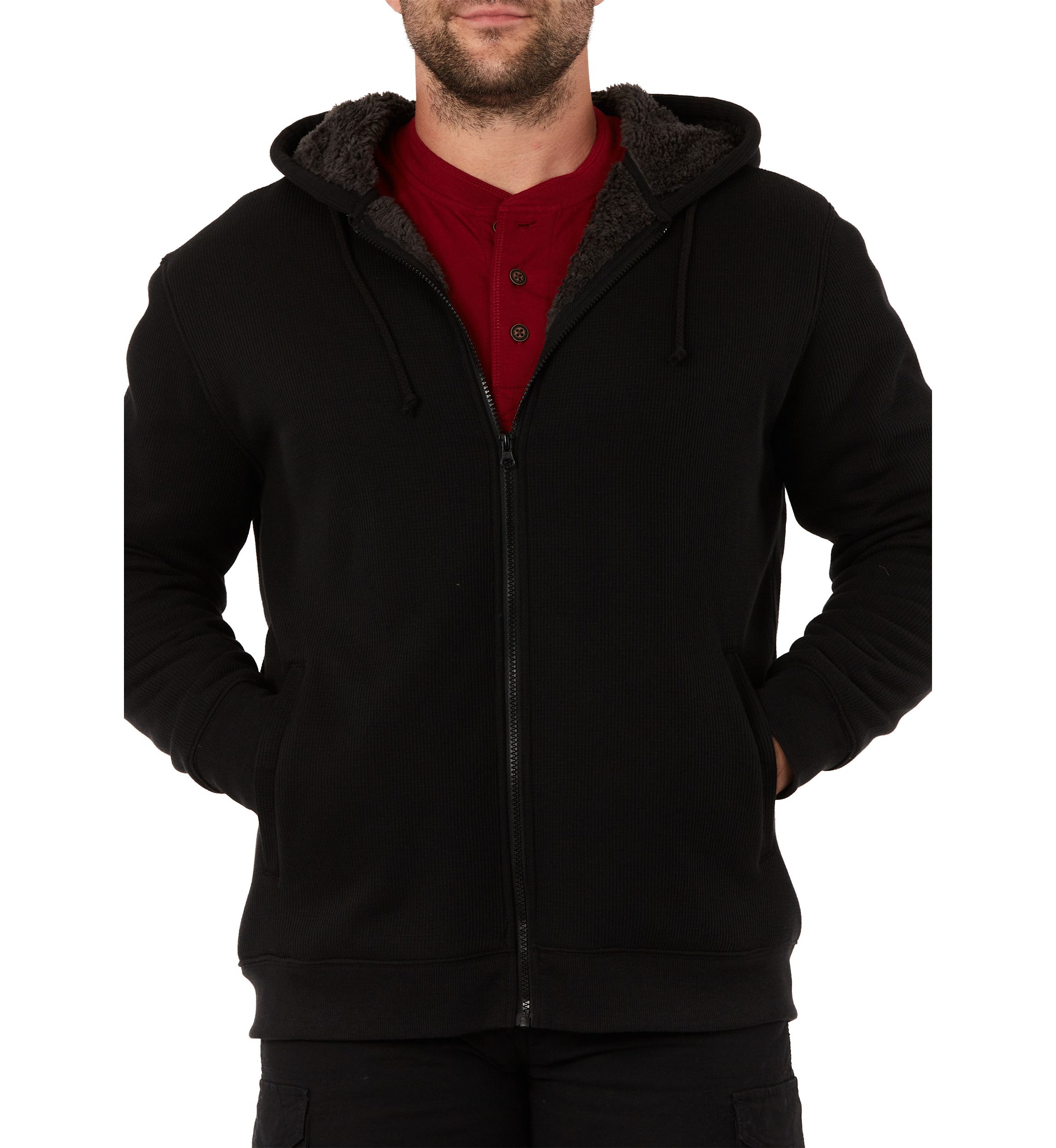 Sherpa-Bonded Thermal Knit Hooded Jacket