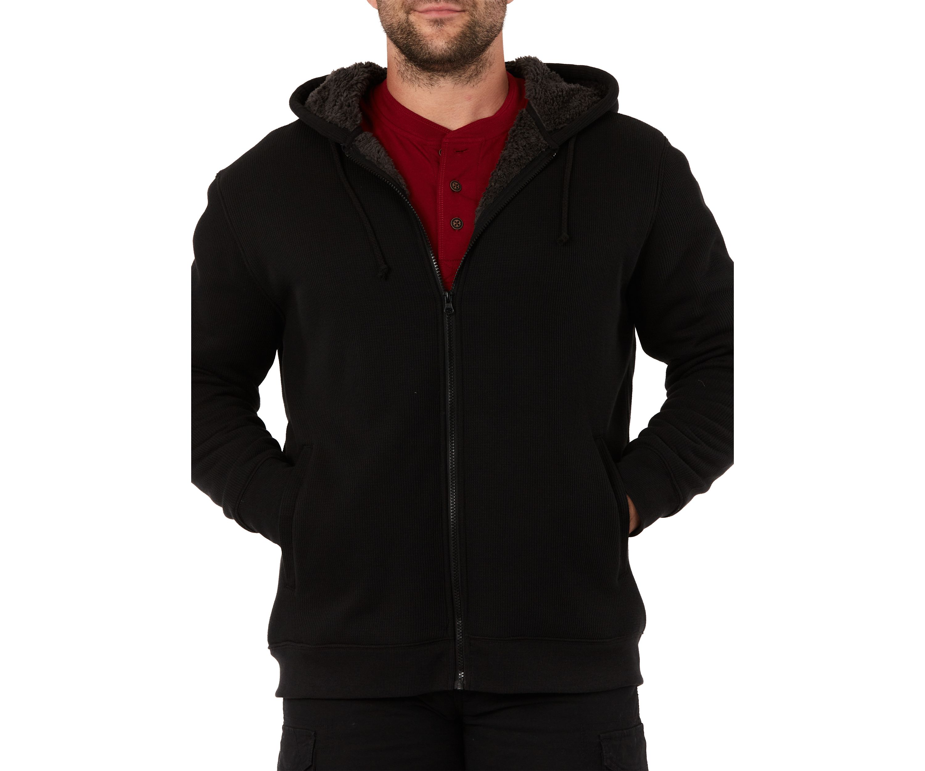 Sherpa-Bonded Thermal Knit Hooded Jacket