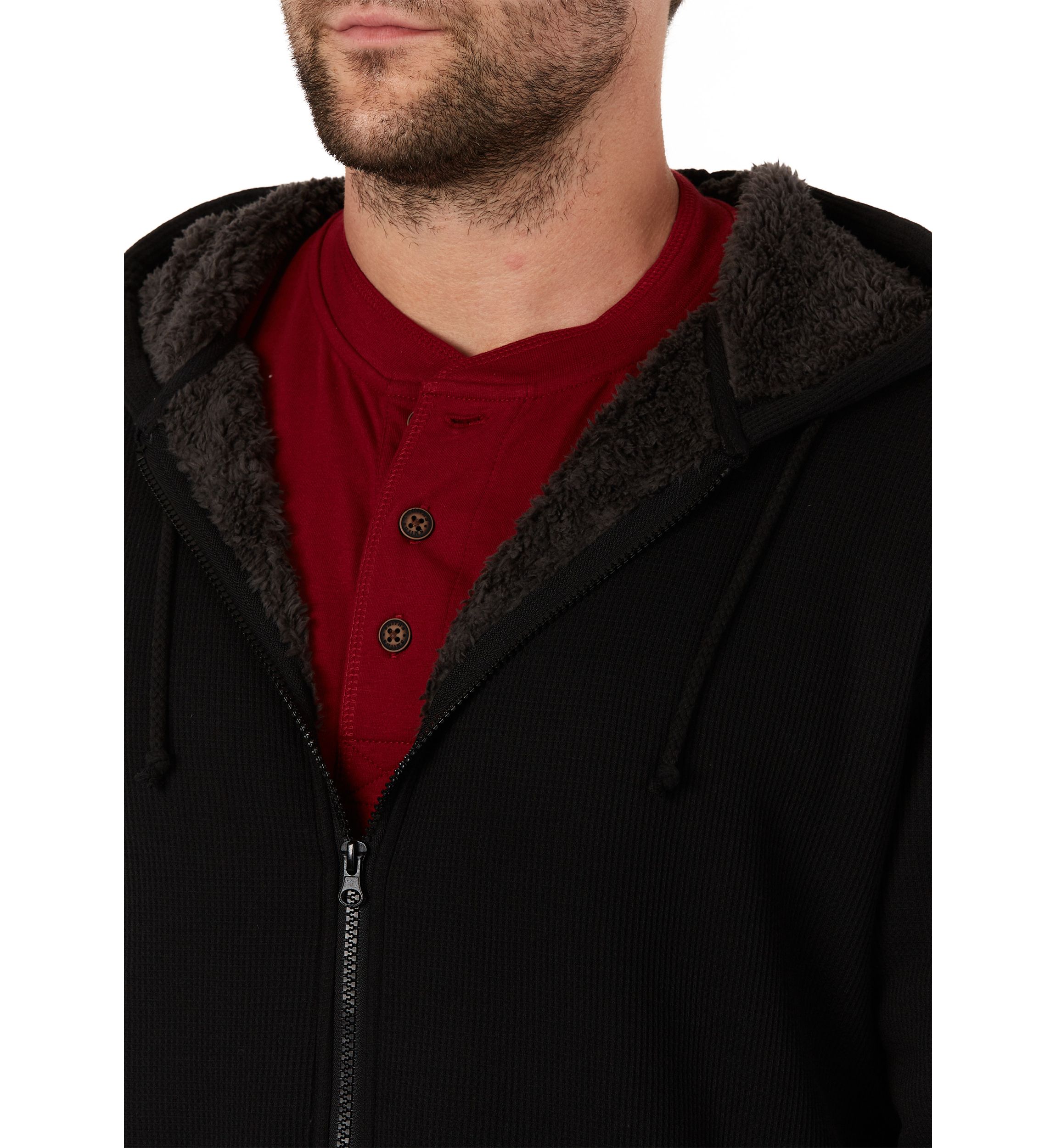 Sherpa-Bonded Thermal Knit Hooded Jacket
