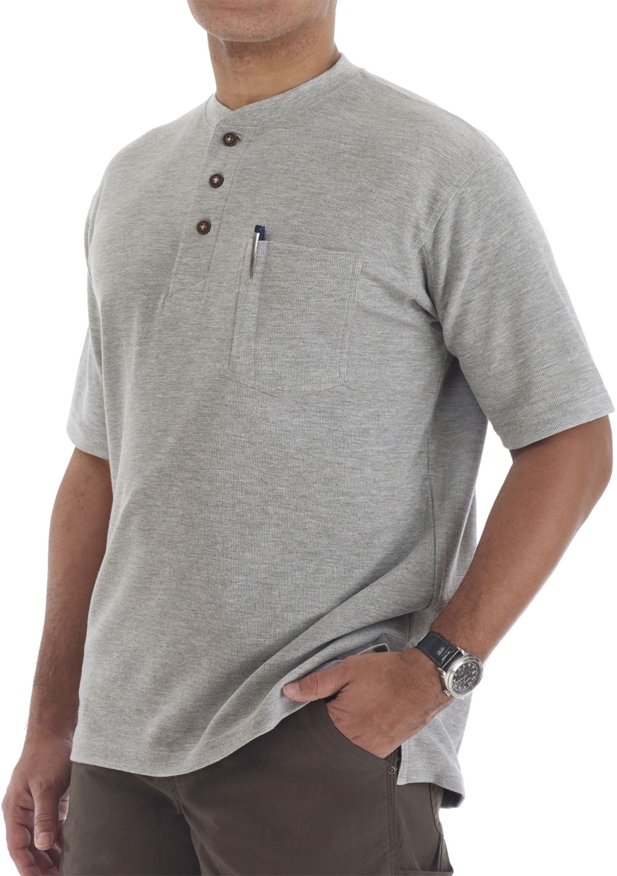 Mens Extended Tail Short Sleeve Mini Thermal Henley T-Shirt