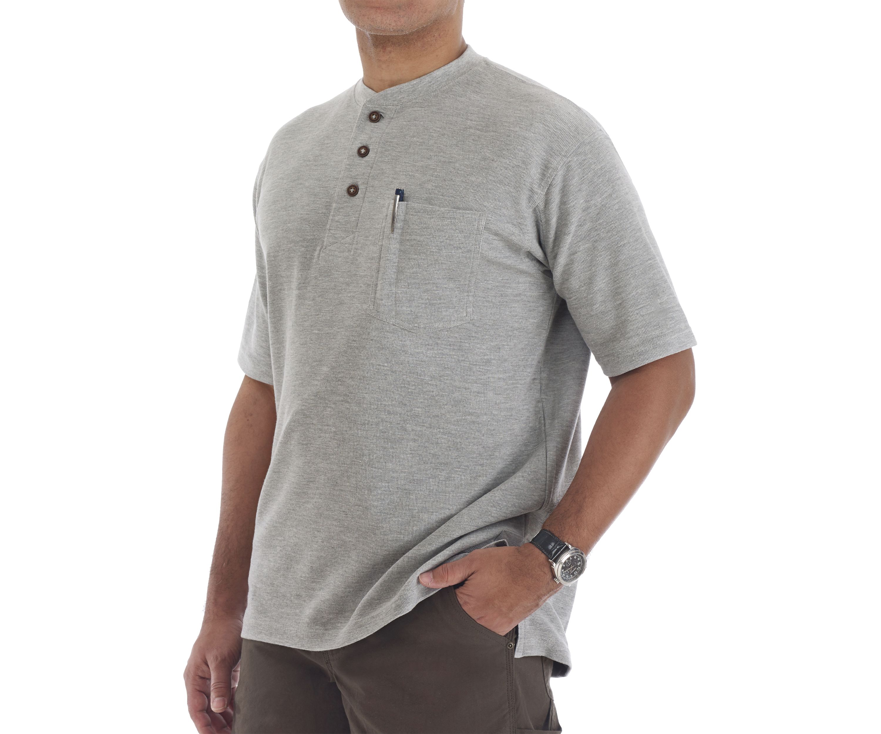 Mens Extended Tail Short Sleeve Mini Thermal Henley T-Shirt