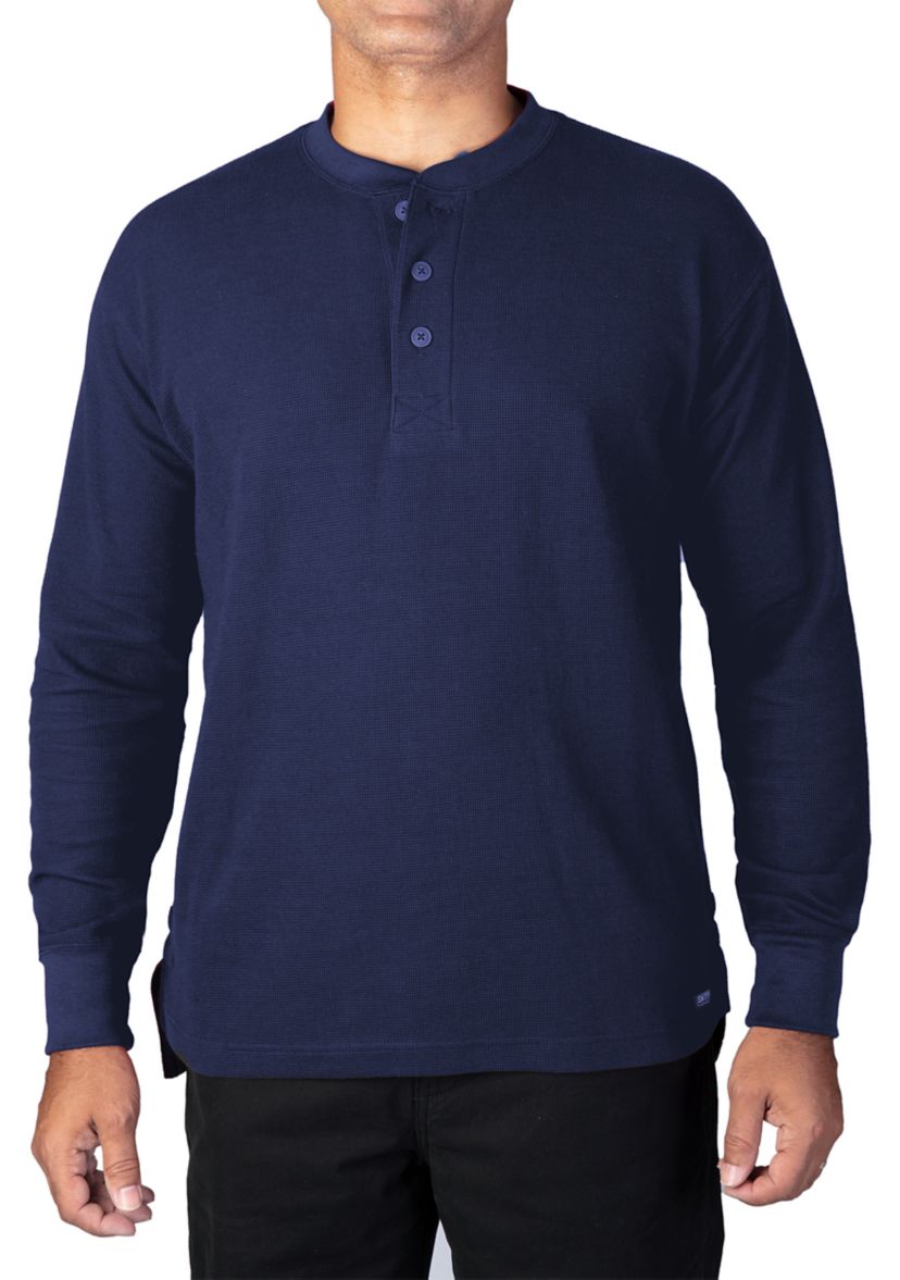 Extended Tail Mini-Thermal Knit Henley Pullover with Gusset