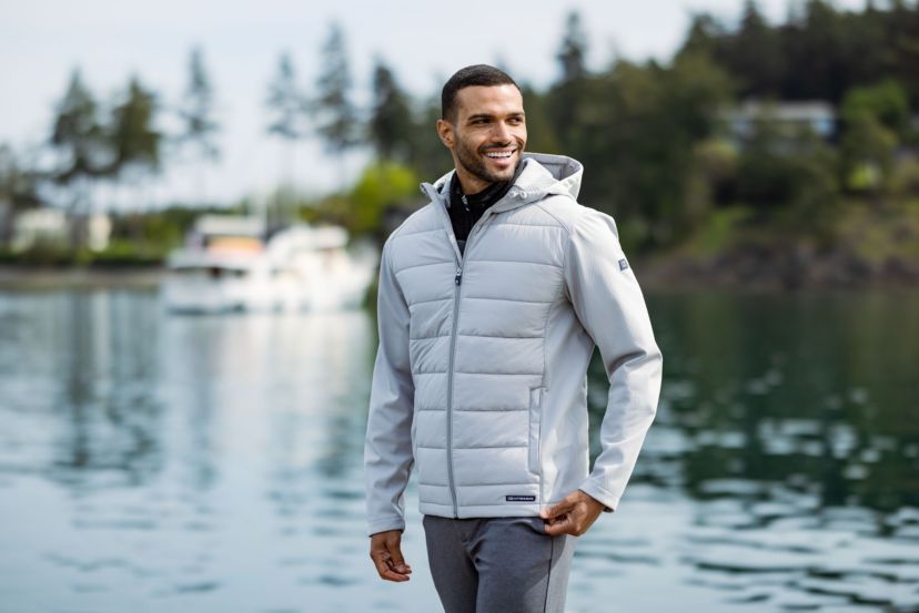 Cutter & Buck Evoke Hybrid Eco Softshell Recycled Full Zip Mens Big & Tall Hooded Jacket