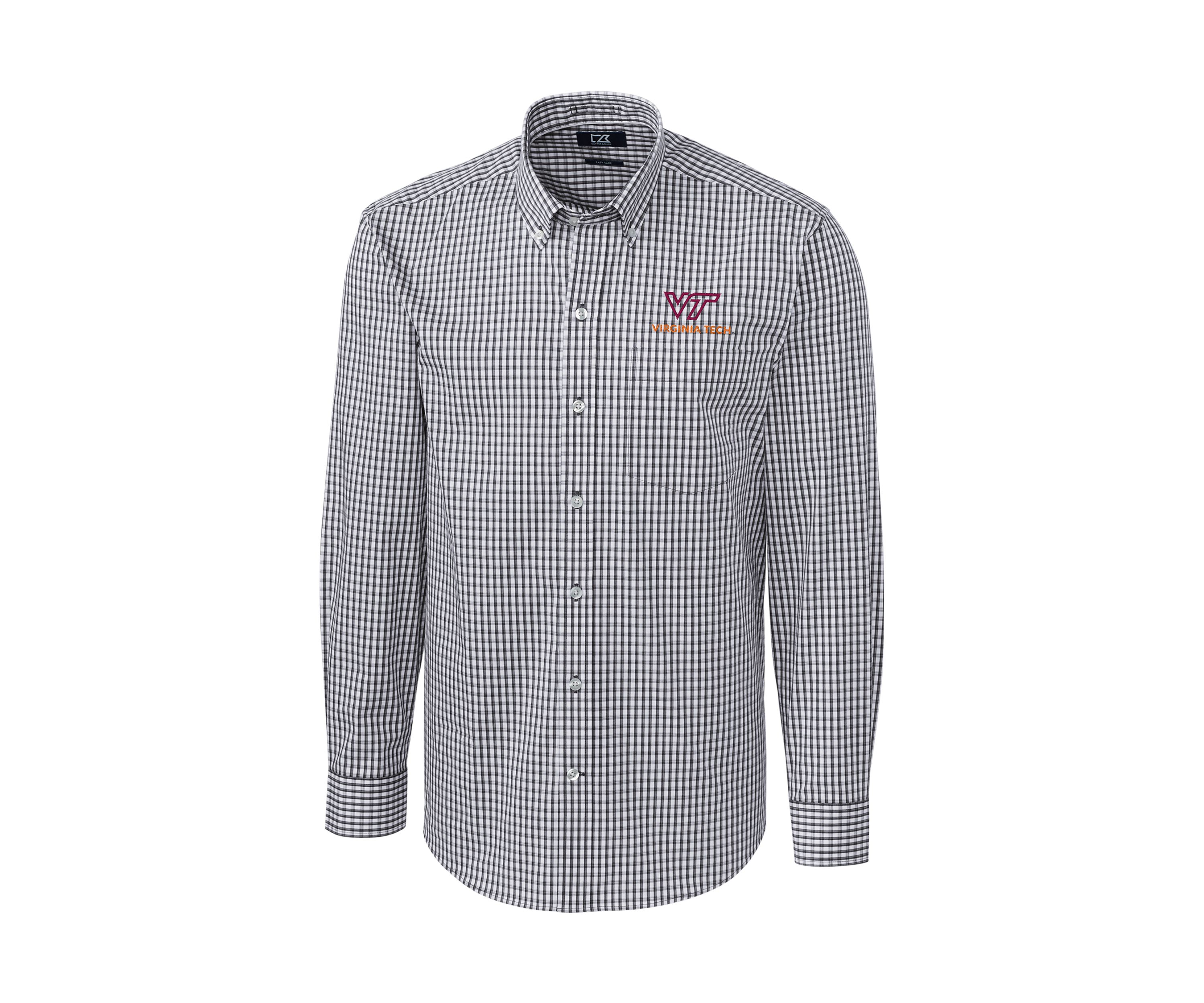 NCAA Virginia Tech Hokies Big & Tall Stretch Gingham Long Sleeve Button Down Shirt
