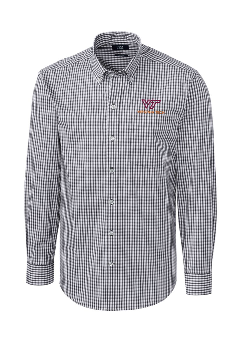 NCAA Virginia Tech Hokies Big & Tall Stretch Gingham Long Sleeve Button Down Shirt
