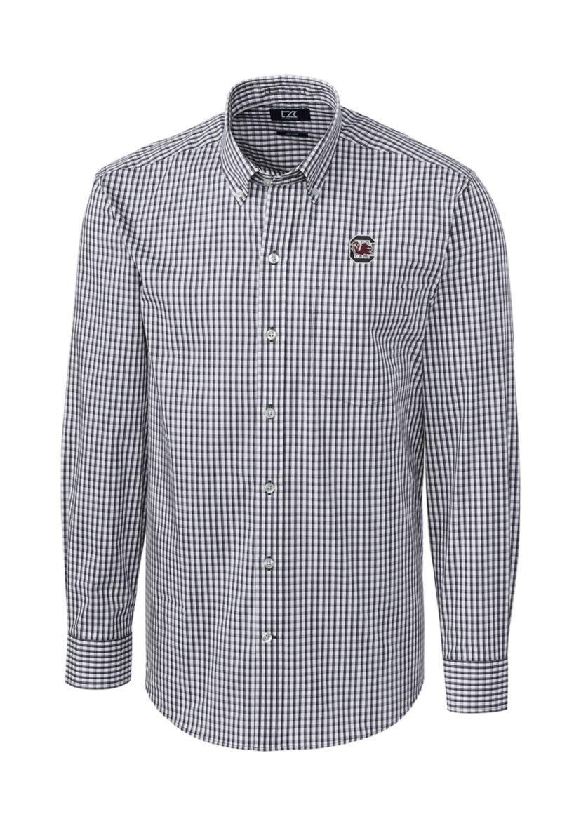 NCAA South Carolina Gamecocks Big & Tall Stretch Gingham Long Sleeve Button Down Shirt