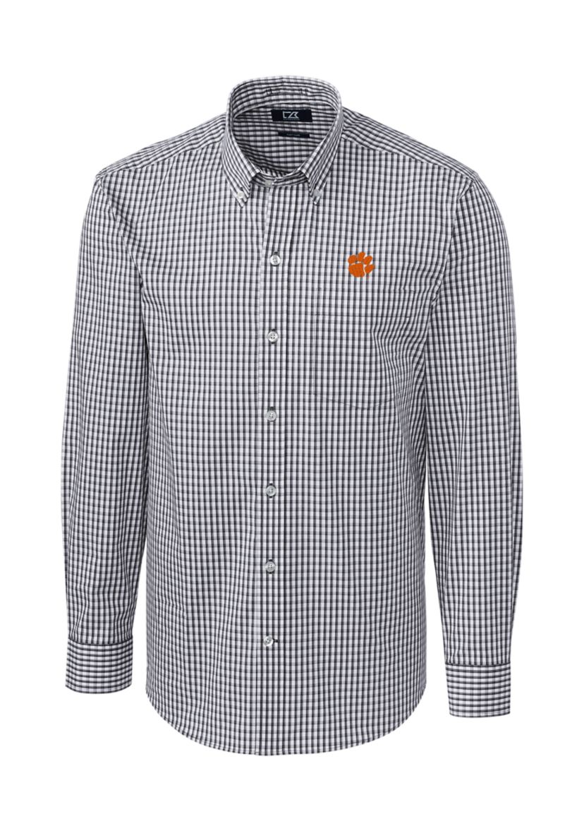 NCAA Clemson Tigers Big & Tall Stretch Gingham Long Sleeve Button Down Shirt