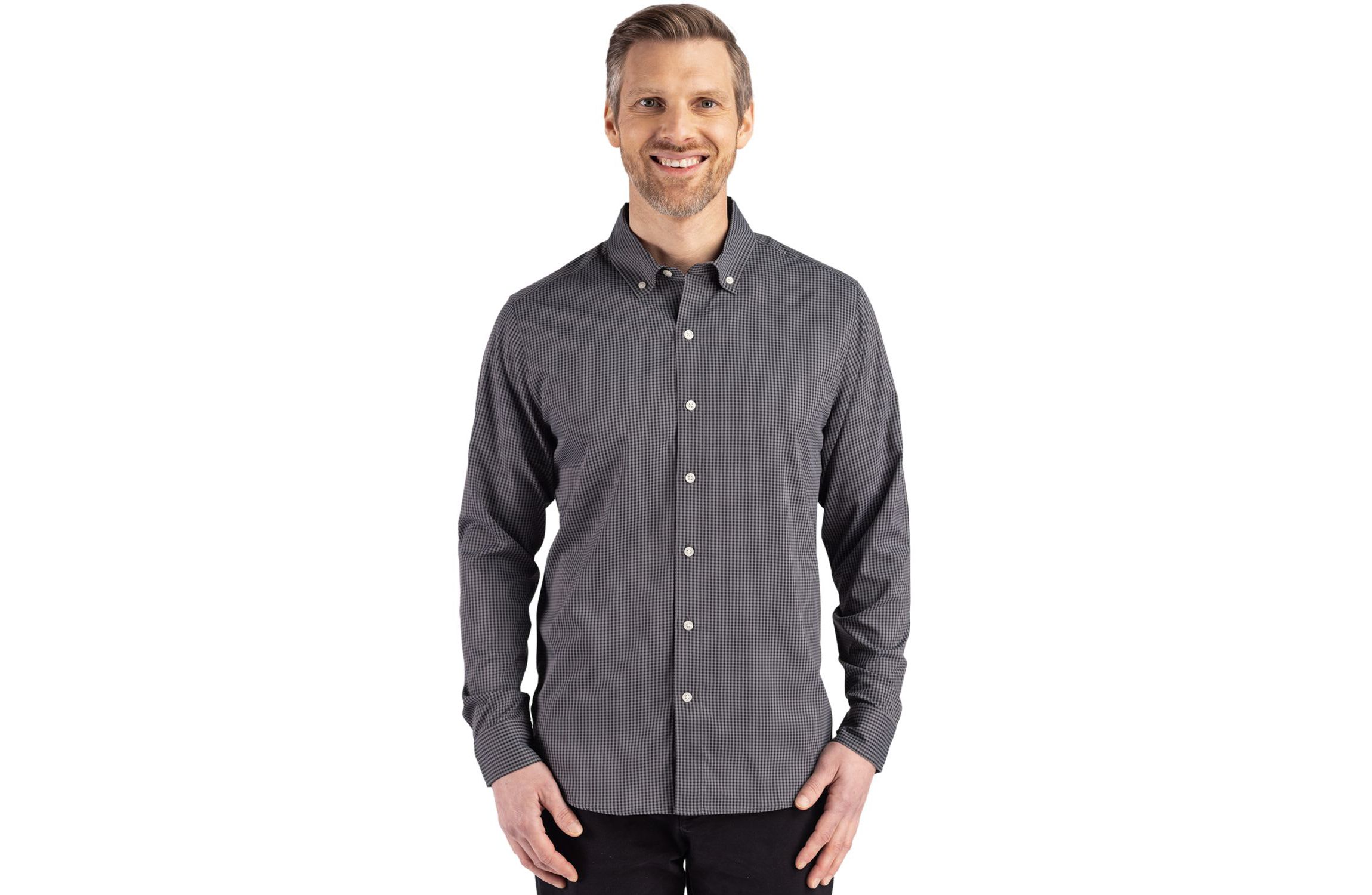 Cutter & Buck Skyline Epic Confidence Recycled Gingham Mens Big & Tall Long Sleeve Dress Shirt