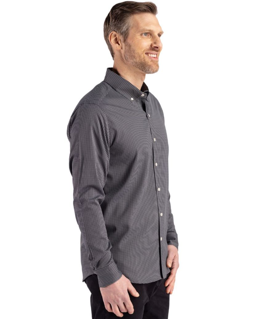 Cutter & Buck Skyline Epic Confidence Recycled Gingham Mens Big & Tall Long Sleeve Dress Shirt