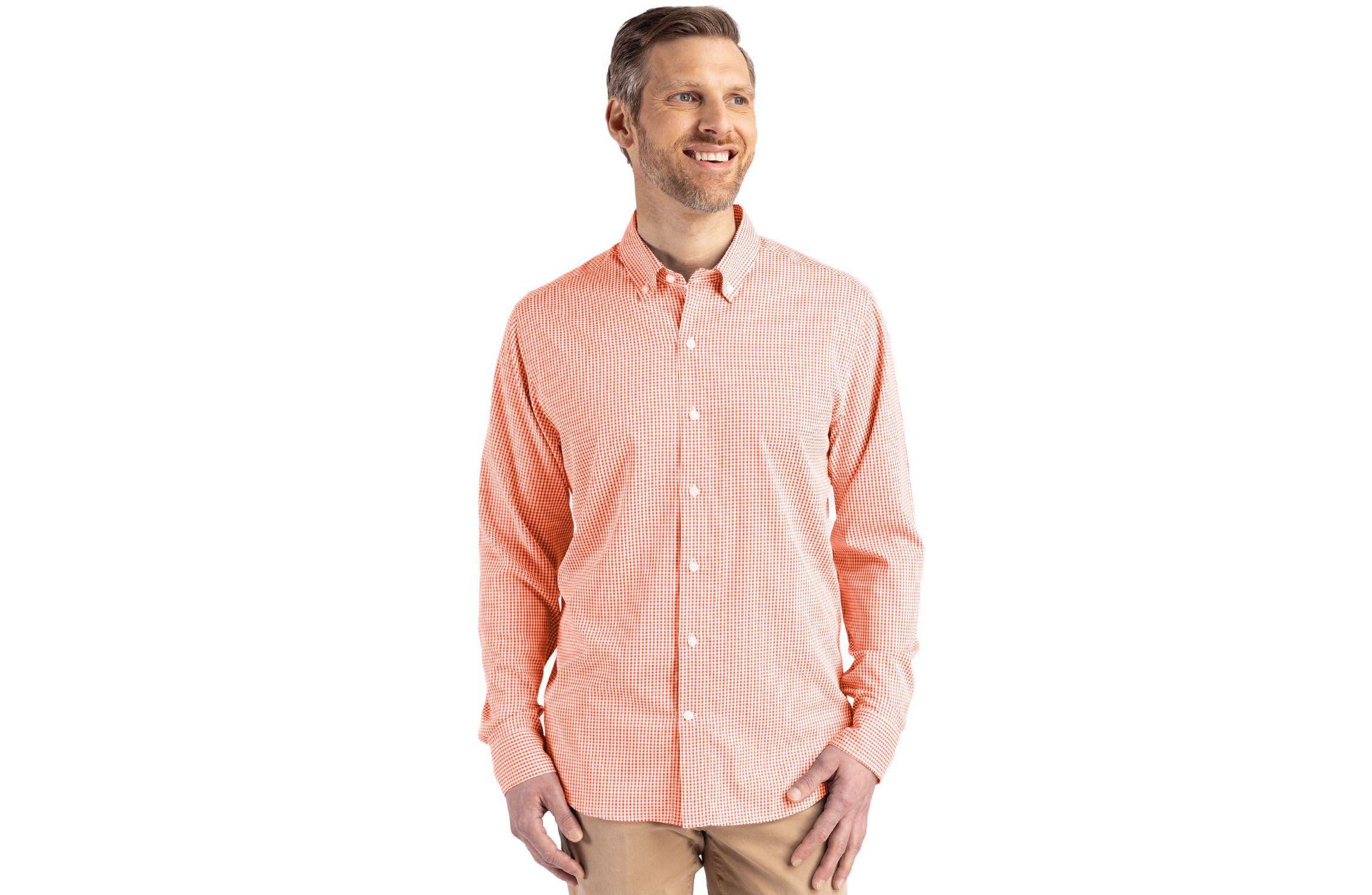 Cutter & Buck Skyline Epic Confidence Recycled Gingham Mens Big & Tall Long Sleeve Dress Shirt