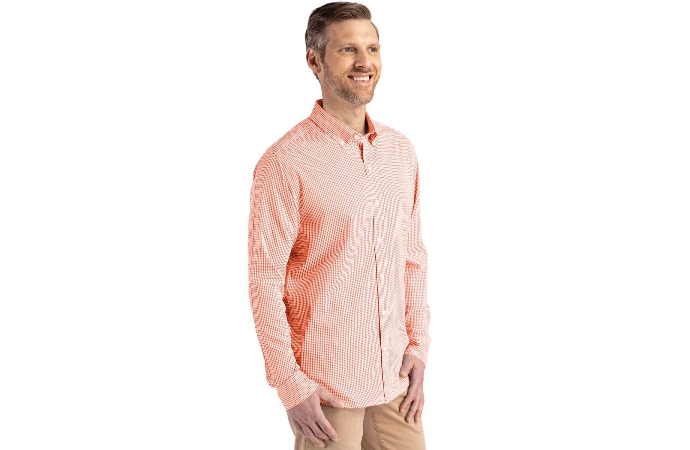 Cutter & Buck Skyline Epic Confidence Recycled Gingham Mens Big & Tall Long Sleeve Dress Shirt