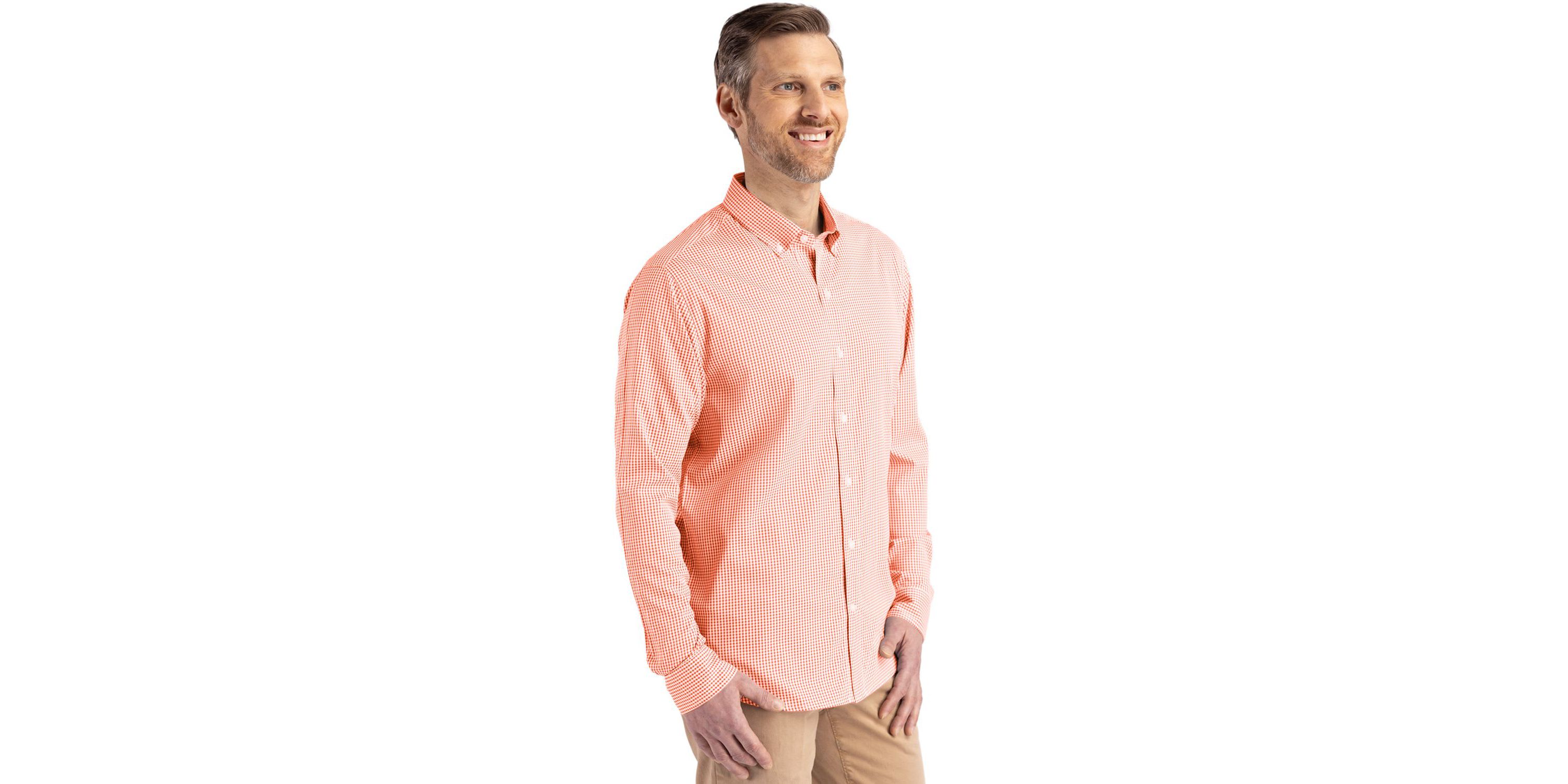 Cutter & Buck Skyline Epic Confidence Recycled Gingham Mens Big & Tall Long Sleeve Dress Shirt