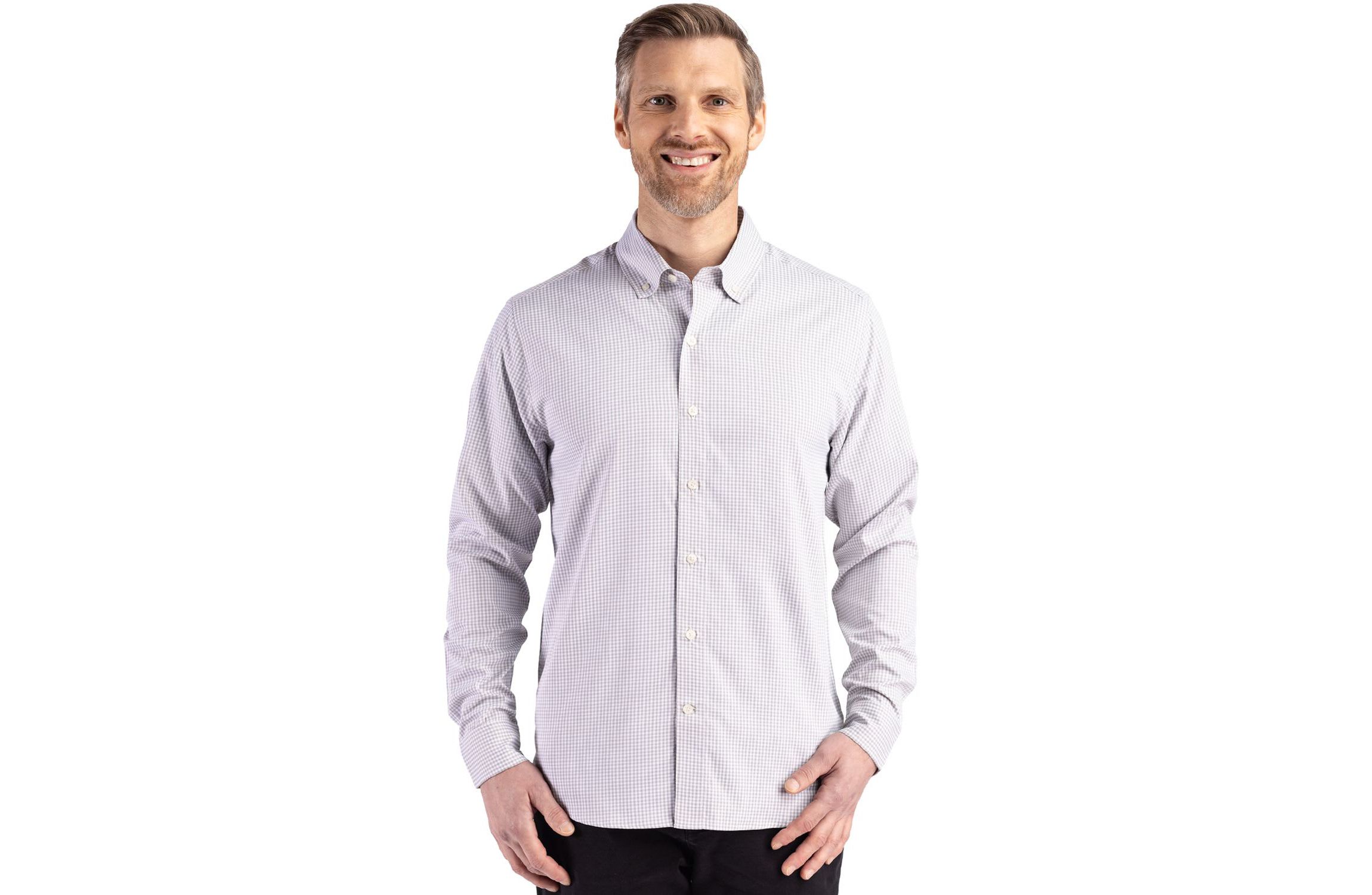 Cutter & Buck Skyline Epic Confidence Recycled Gingham Mens Big & Tall Long Sleeve Dress Shirt