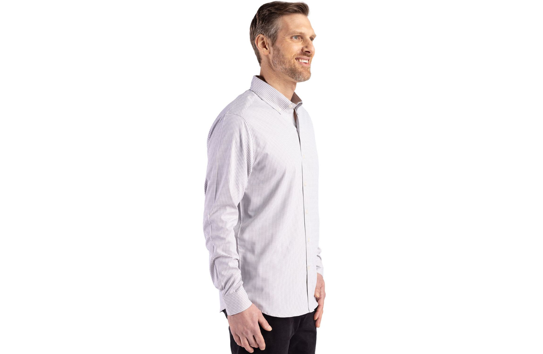 Cutter & Buck Skyline Epic Confidence Recycled Gingham Mens Big & Tall Long Sleeve Dress Shirt